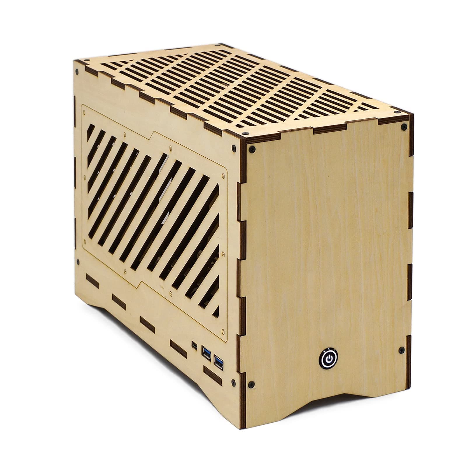 Mini ITX PC Case, Tower Computer Case with Fully Ventilated Airflow, Small Wood Gaming PC Case with Type C Port x 1, USB 3.0 Port x 2, Wooden