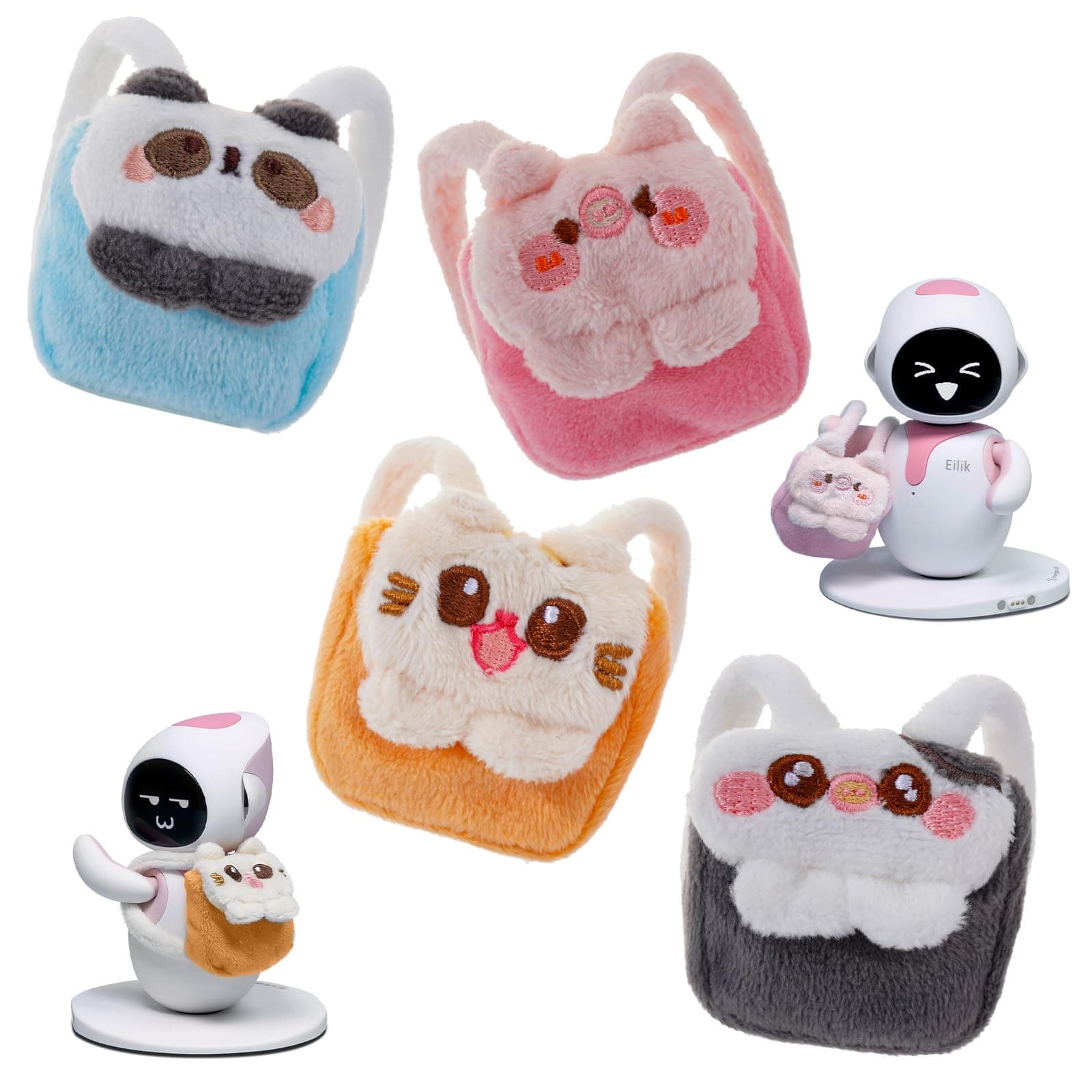 Animal Backpack Set for Eilik - 4 Pcs Animal-themed Backpacks Toys with Cozy Plush Texture, Eilik Love to Use it for Food or Books, You Can Hold Other Items! Cutest Christmas Gifts.