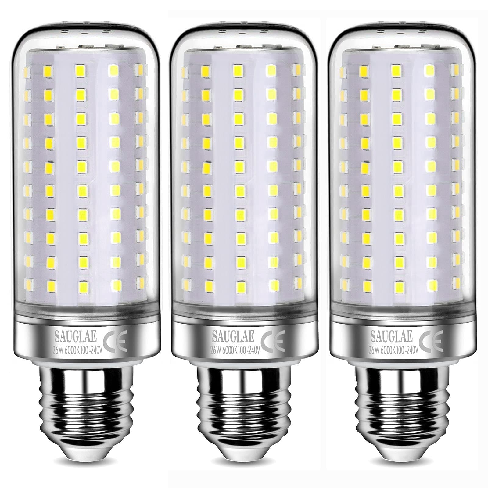 – 26W LED Light Bulbs, 200W Incandescent Bulbs Equivalent, E27 Large Edison Screw, 3000Lm, 6000K Daylight White, Pack of 3