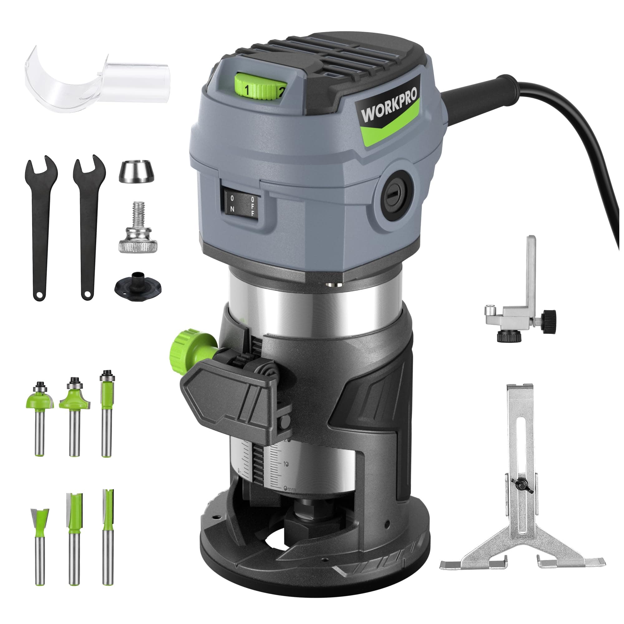 Compact Router Kit, 6.5 Amp Corded Hand Trimmer Router Tool, 6 Variable Speeds Wood Router for Woodworking Slotting Trimming