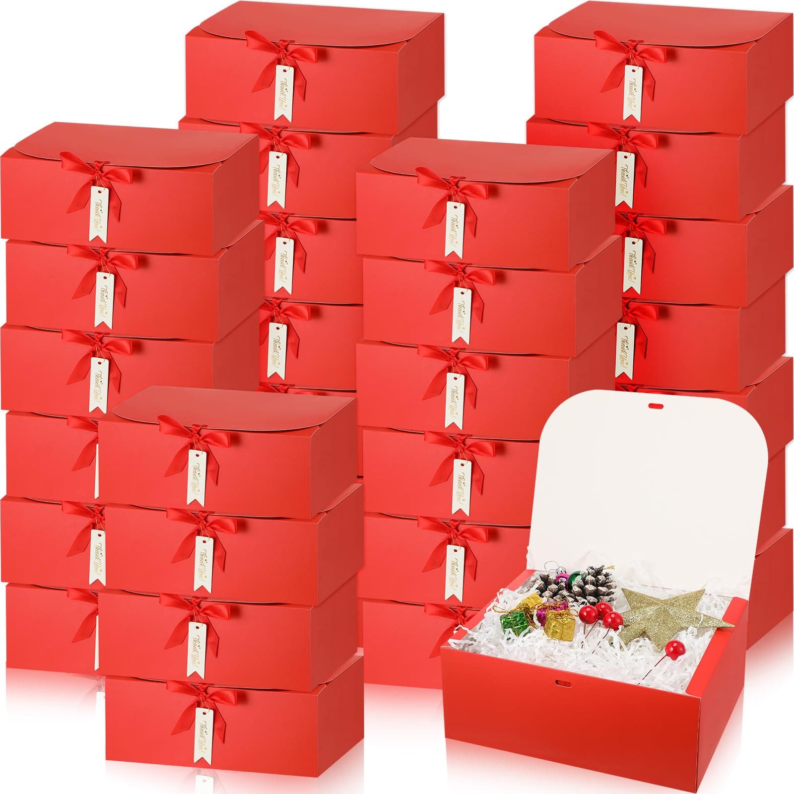 36 Set Red Boxes for Bridesmaid Proposal Red Gift Boxes with Lids 10 x 8 x 4 Inch with Ribbon Thank You Tag and Pin for Wedding Favors Valentine's Day Birthday Party Packaging Present