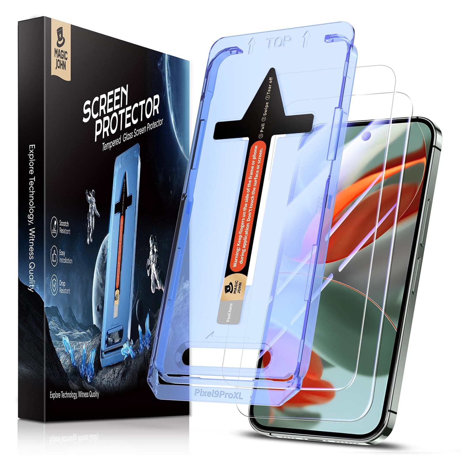 2 Pack for Google Pixel 9 Pro XL Tempered Glass Screen Protector, Auto Dust-Elimination, Bubble Free, HD Clear, Easy Installation