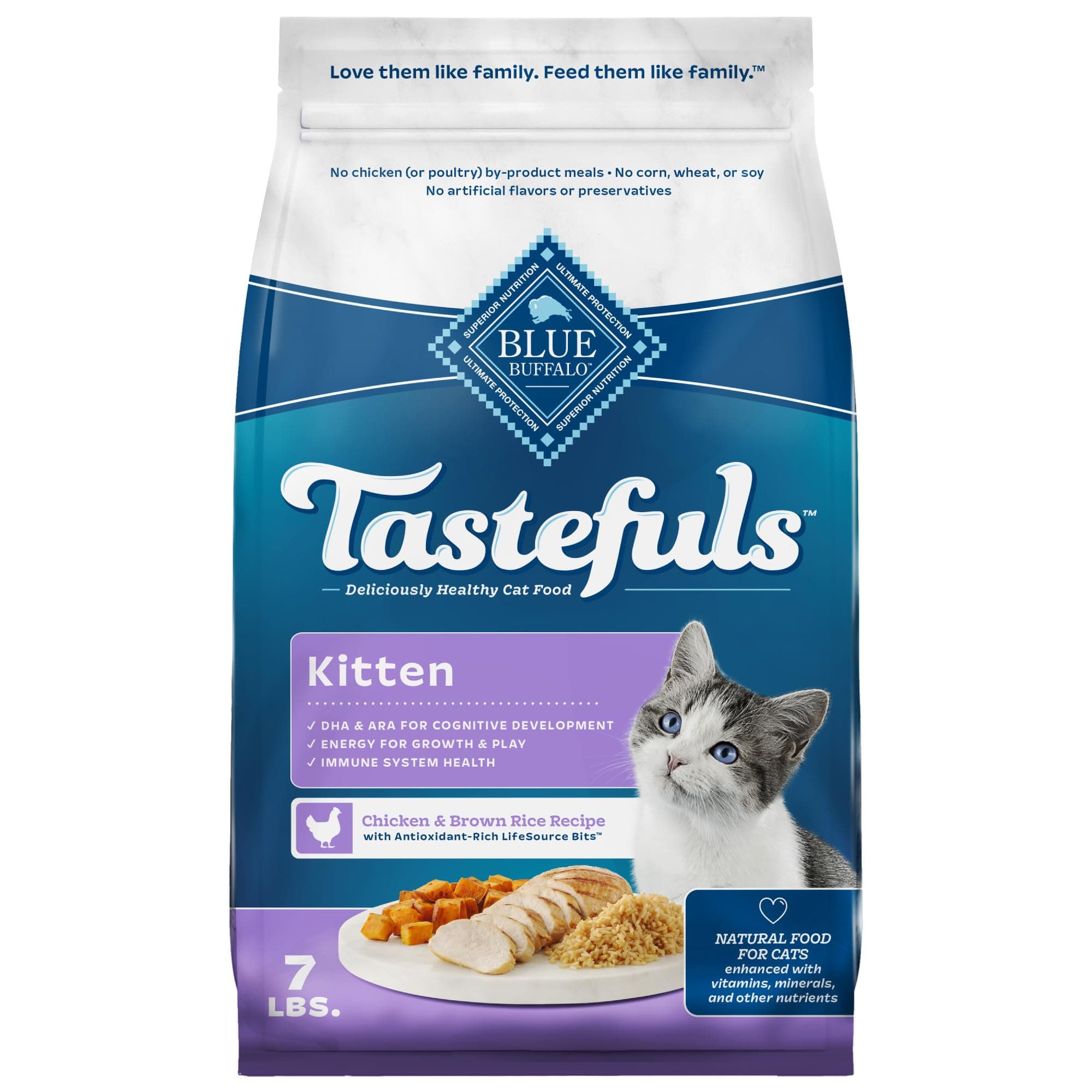 Blue Buffalo Tastefuls Kitten Food With DHA Dry Cat Food Made in the USA with Natural Ingredients, Chicken Recipe, 7-lb. Bag