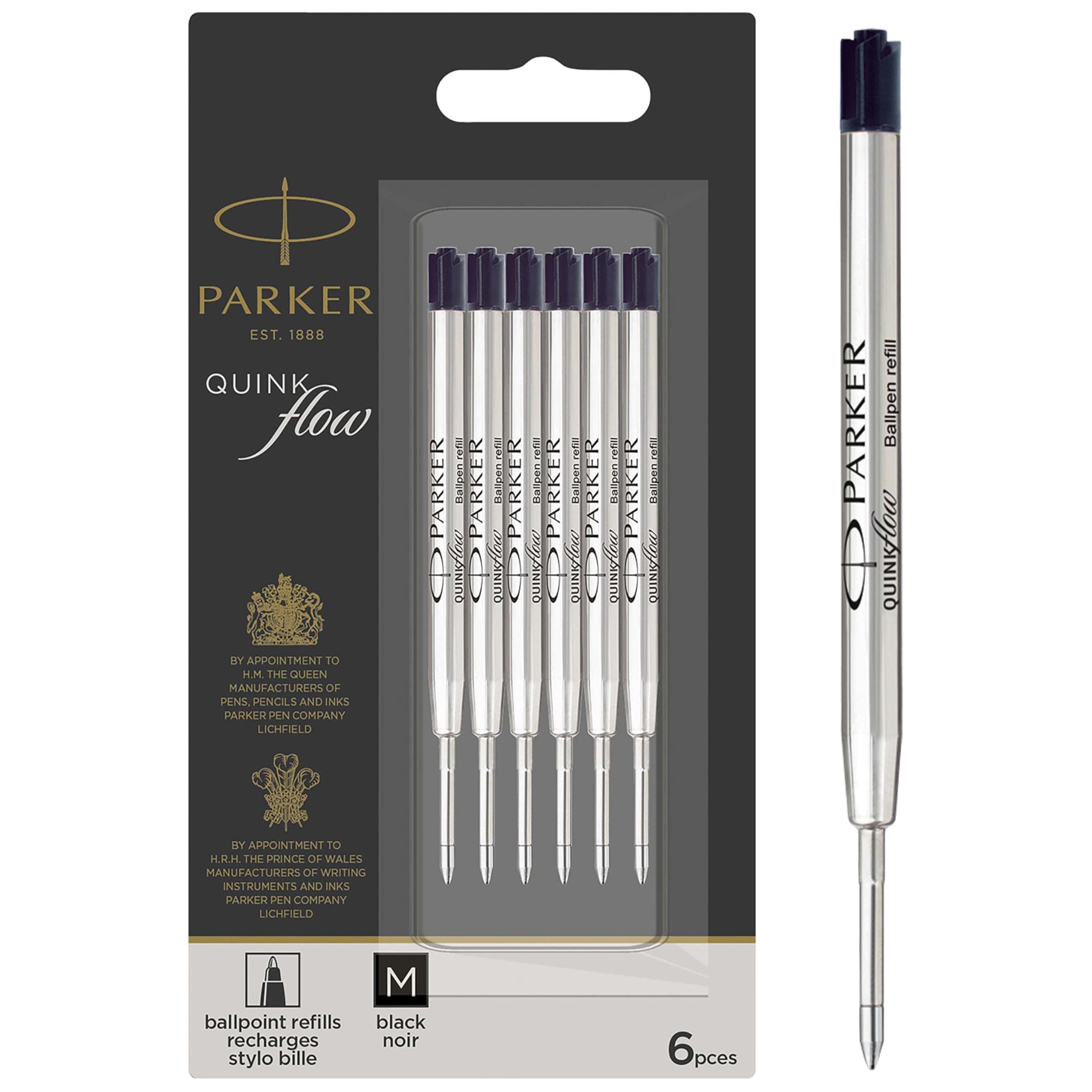 Parker Ballpoint Refills, Black, 6 Count