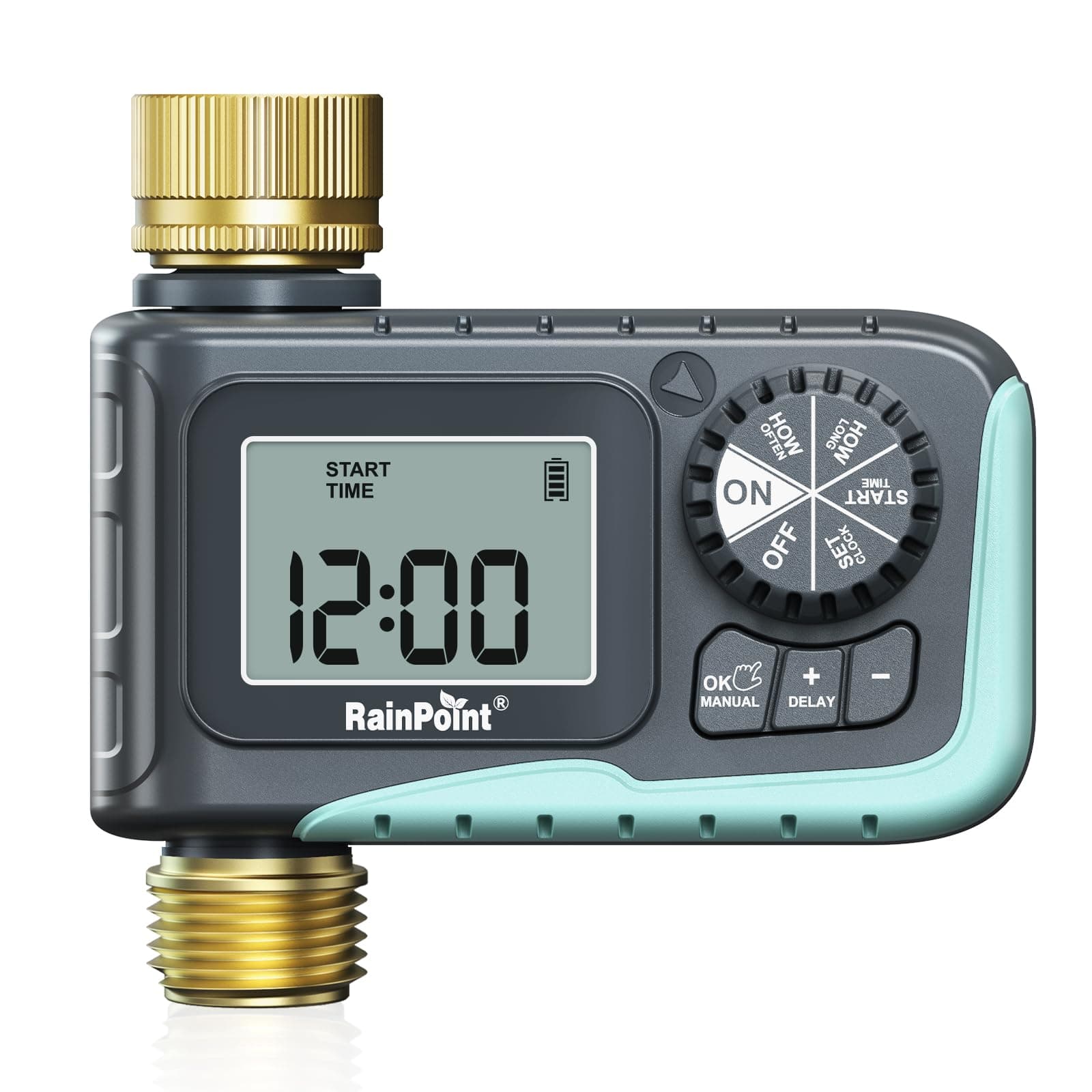 Sprinkler Timer with Brass Inlet & Outlet, Programmable Hose Timer for Garden Soaker Hose, Watering Timer with Rain Delay/Manual Watering System, Digital Drip Irrigation for Yard, Lawn