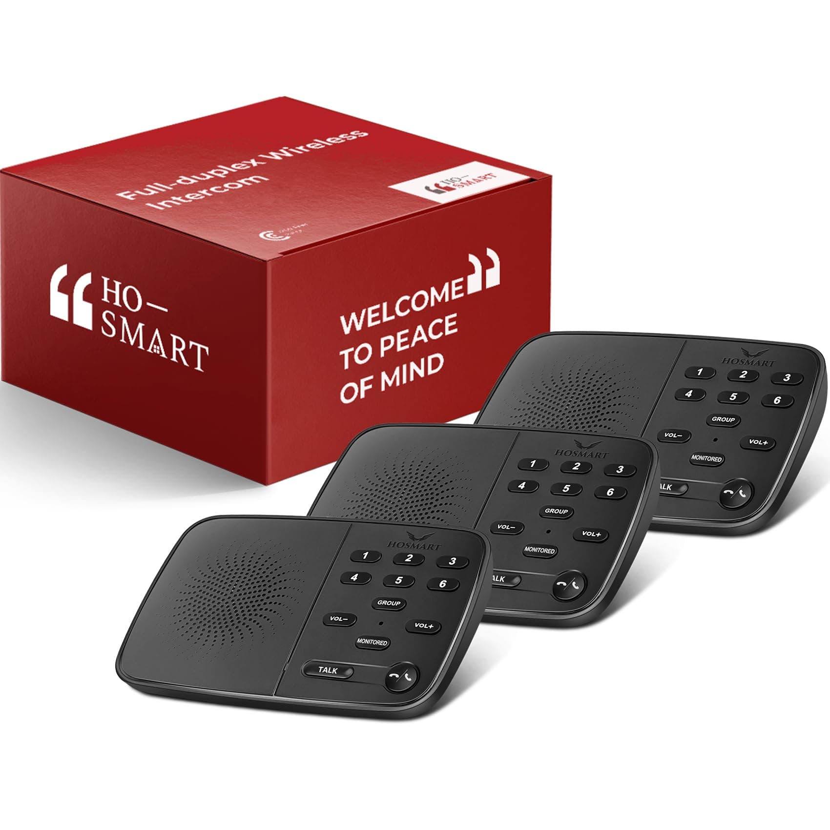 Intercoms Wireless for Home, Full Duplex Wireless Intercom System for Business, Room to Room Intercom Two Way Real-time Intercom with 1200 Feet Range (3 Stations)