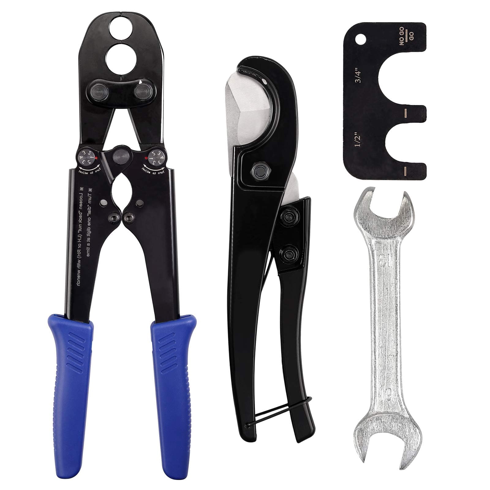 Proster Pex Pipe Copper Ring Crimp Tool Kit for 1/2&3/4 inch Copper Ring, with Pex Pipe Cutter & Go-No-Go Gauge Meet F1807 Standards