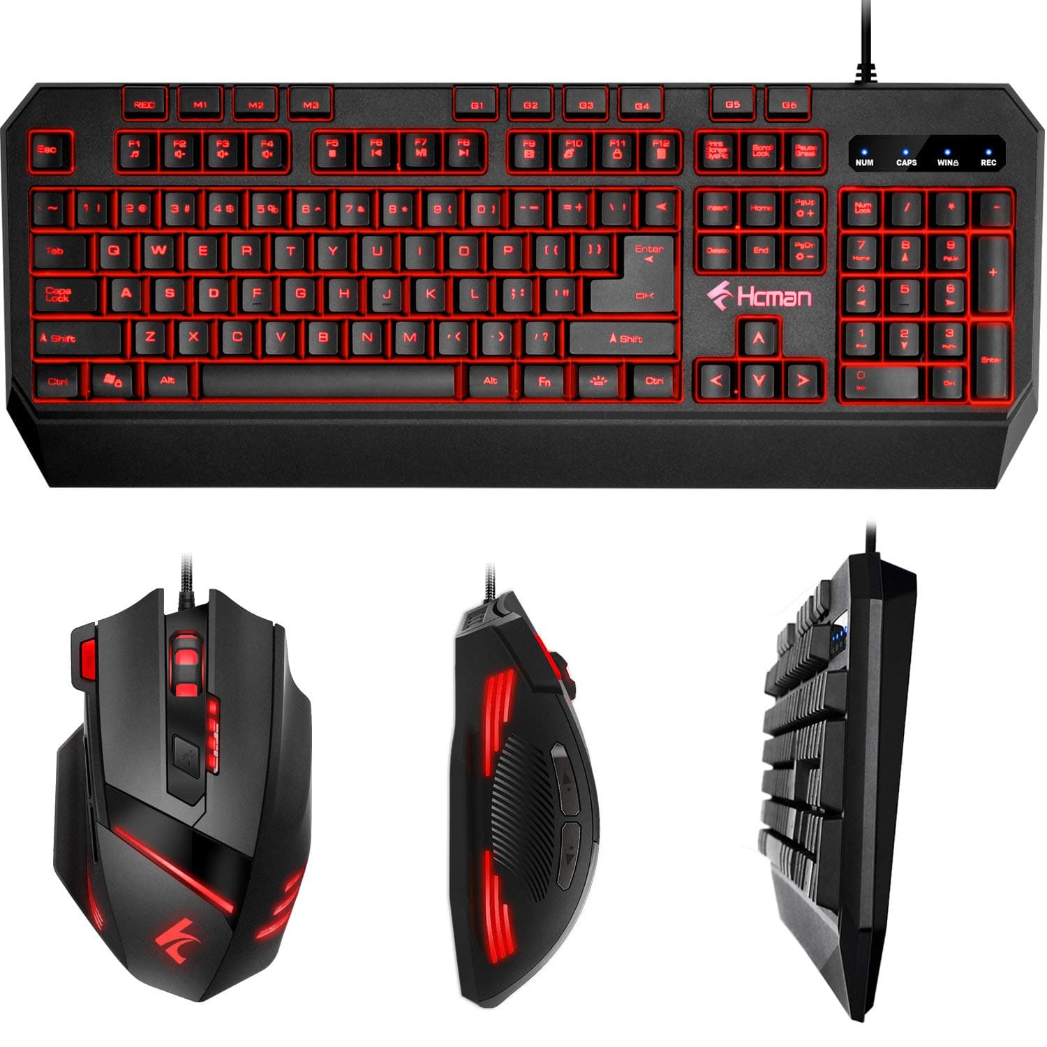 Gaming Keyboard Mouse LED Combo - Hcman 18 Different Macro Keys,Backlit Wired Membrane Keyboard & Programmable 7 Buttons & 5 DPI Mode USB Gaming Mouse, Support Macro Editor, for PC MAC Computer Gamers