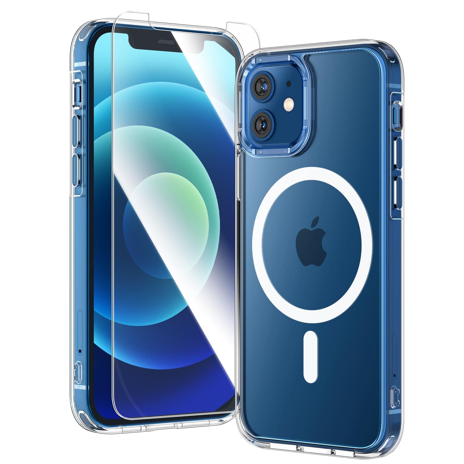 TAURI for iPhone 12 Case/iPhone 12 Pro Case, Compatible with Magsafe [Yellowing Resistant] with Screen Protector, Military-Grade Protection, Slim Magnetic Phone Case, Clear