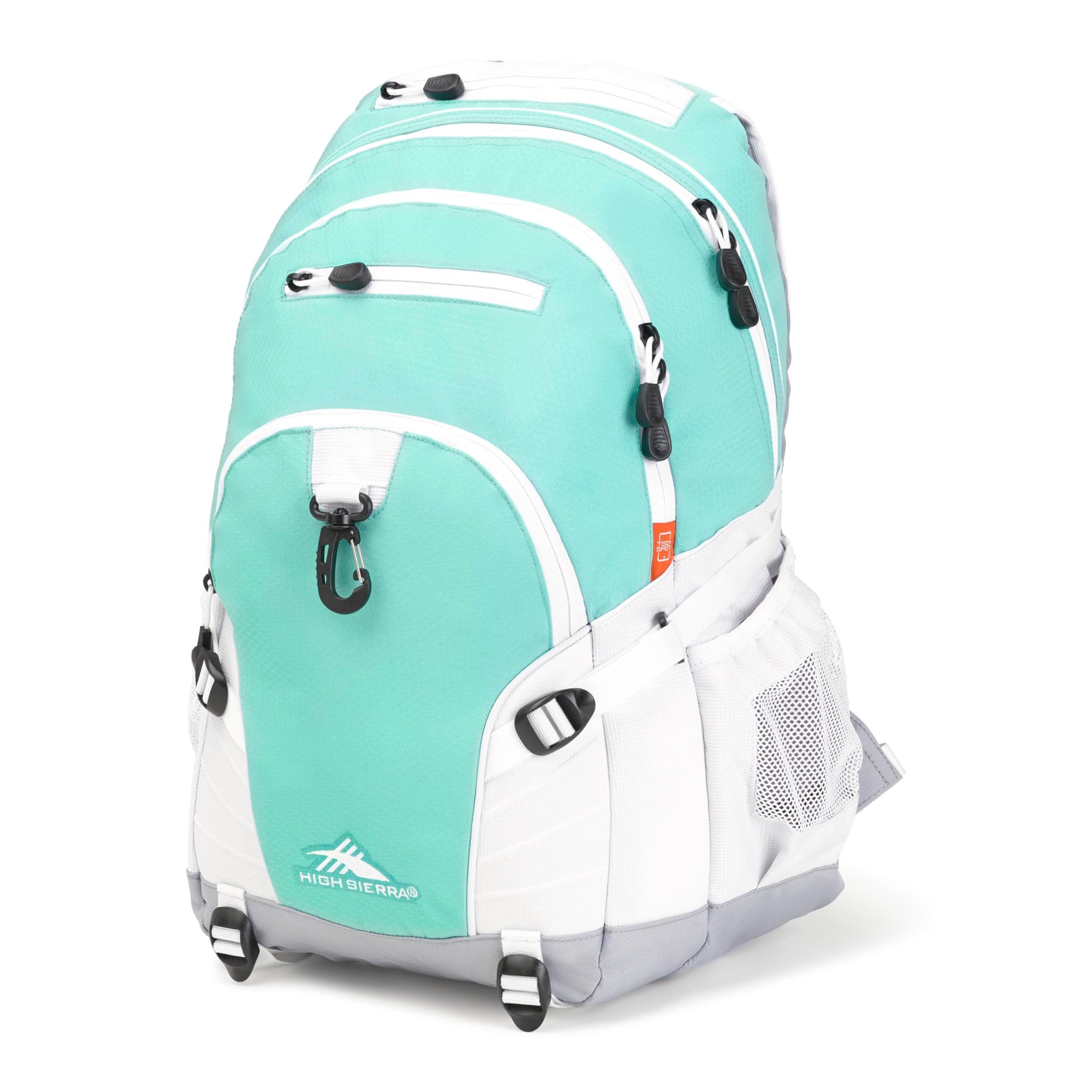 Loop Backpack, Travel, or Work Bookbag with tablet sleeve, One Size, Aquamarine/White/Ash