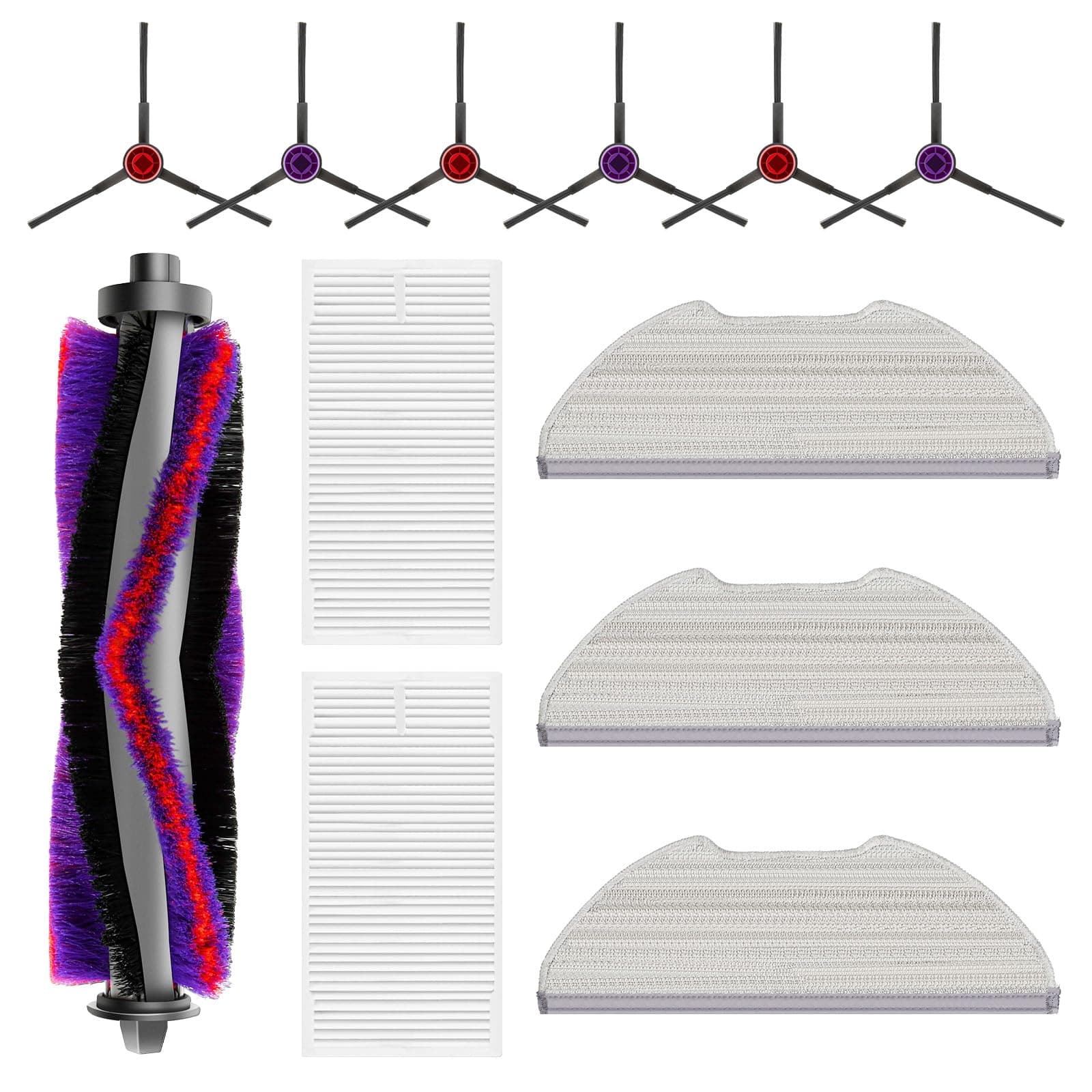 12 Piece Accessory Set for Eureka E10s Robot Vacuum Cleaner, Replacement Parts Includes 1 Main Brush, 2 HEPA Filters, 3 Wipes, 6 Side Brushes