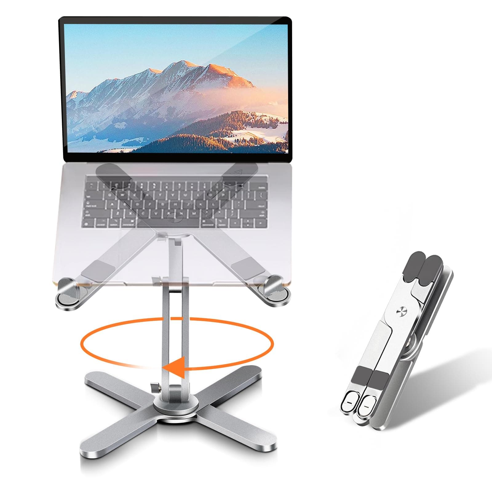 Laptop Stand with 360 Rotating Base, Computer Notebook Laptop Riser Metal Holder for Desk Collaborative Work, Fully Foldable for Easy Storage, Fits All MacBook, Laptops up to 16 inches
