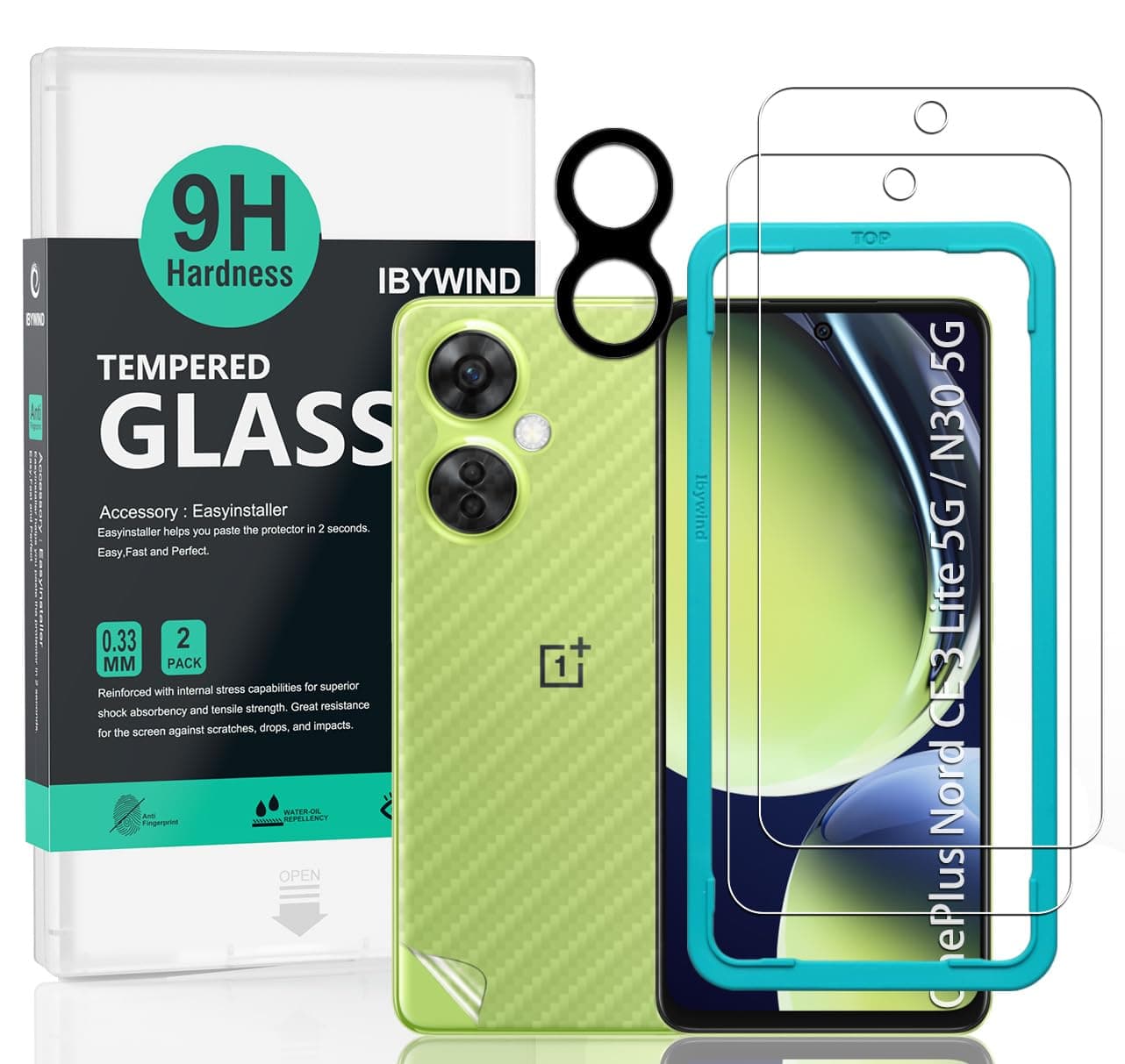 Screen Protector For OnePlus Nord CE 3 Lite 5G/OnePlus Nord N30 5G 6.72"[2 Pack],9H Hardness Tempered Glass,With 1Pc Camera Lens Protector,Easy to Install