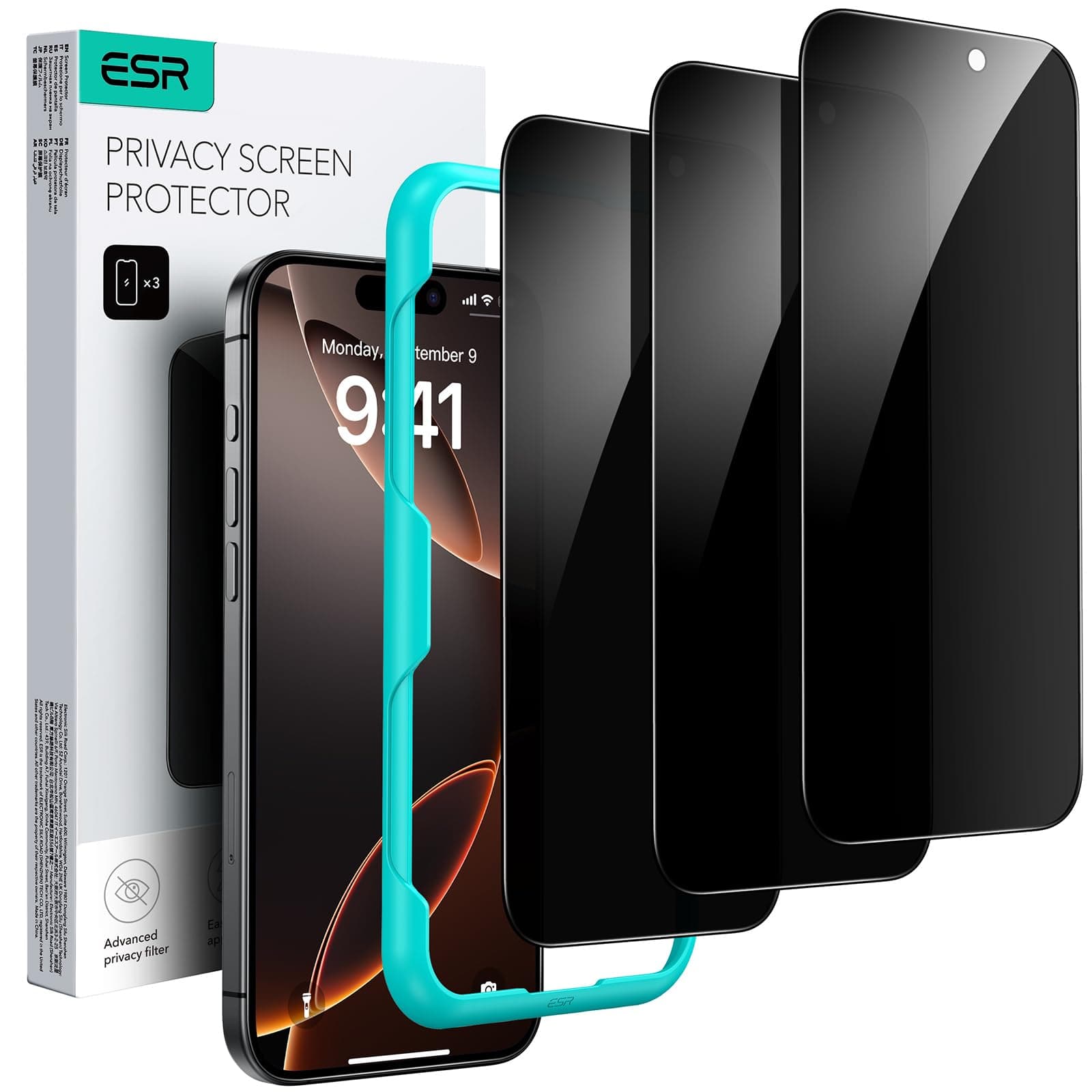 3 Pack for iPhone 16 Pro Max Privacy Screen Protector, Anti-Spy Tempered Glass Privacy Screen Protector with Easy Installation Tool, Micro-curved Edges, Case Friendly