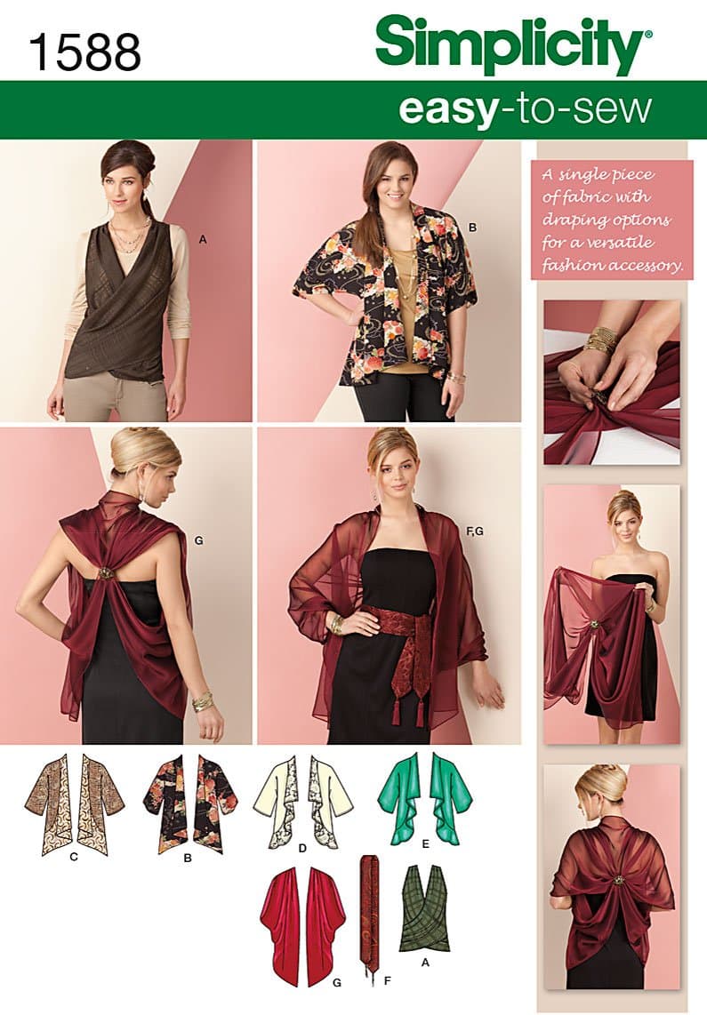 Simplicity Creative Patterns 1588 Kimono Jacket and Wrap Size XS-XXL, A (X-Small-Small-Medium-Large-X-Large-XX-Large)