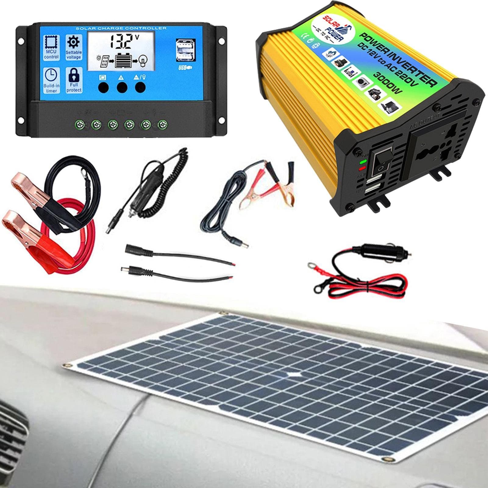 Solar Complete Kit,Solar Panel Controller And Inverter | Off Grid Solar System Complete Kit, Automatic Smart Voltage Conversion, Off-Grid Living Supplies