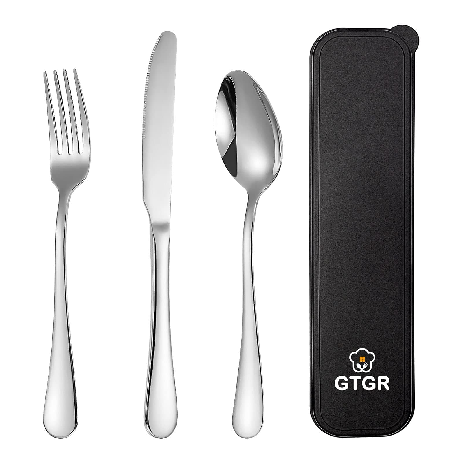 Portable Silverware Flatware Set with Case Stainless Steel Flatware Sets Include Knife Fork and Spoon with Case Reusable Utensil Set for Lunch Box and Travel（Silver）