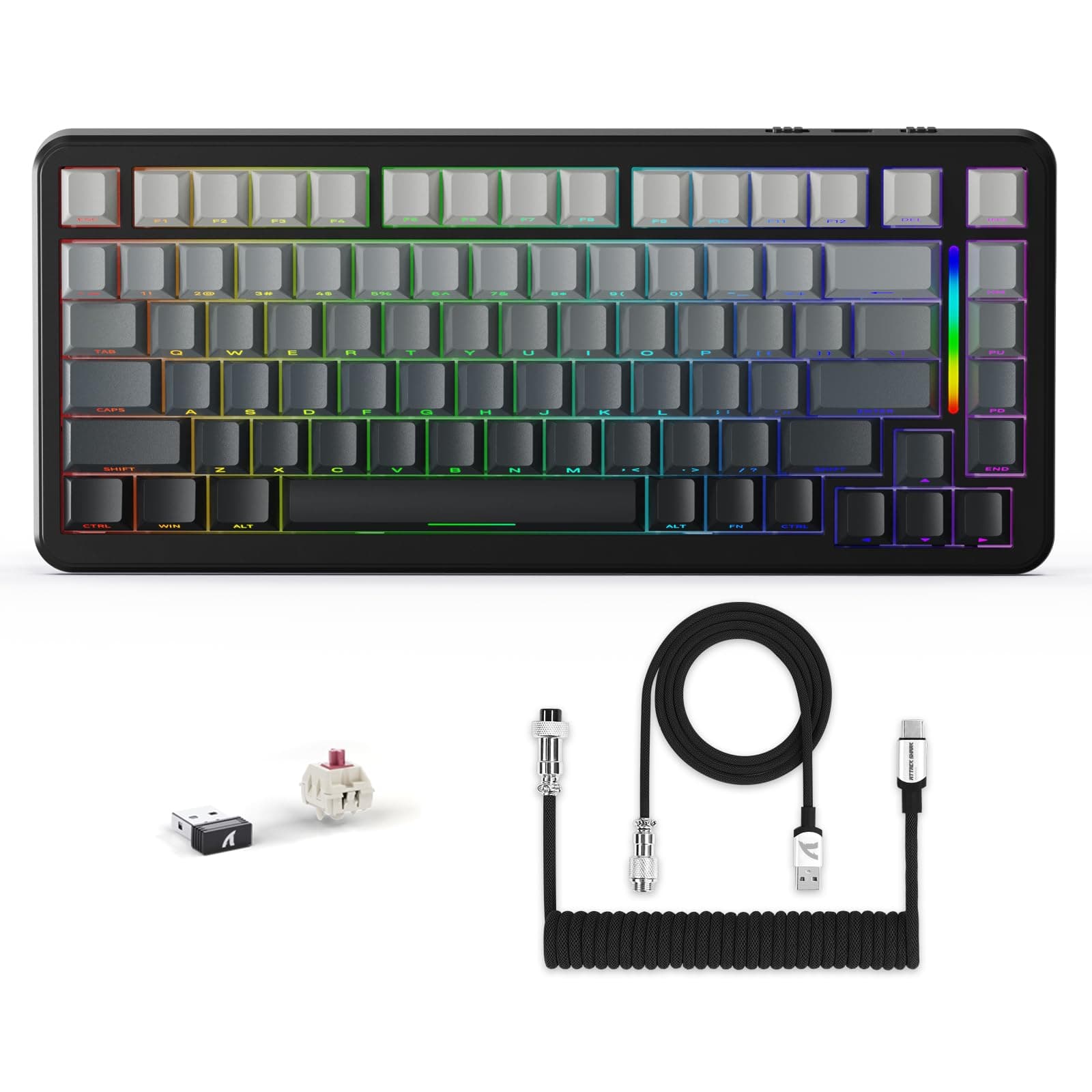 ATTACK SHARK M86 Wireless Mechanical Keyboard, 75% Layout Gasket Custom Structure,Hot Swappable,RGB Backlit,Pre-lubed Switches,Side Printed PBT Keycaps,Tri-Mode BT5.0/2.4GHz/USB-C Keyboard for Win/Mac
