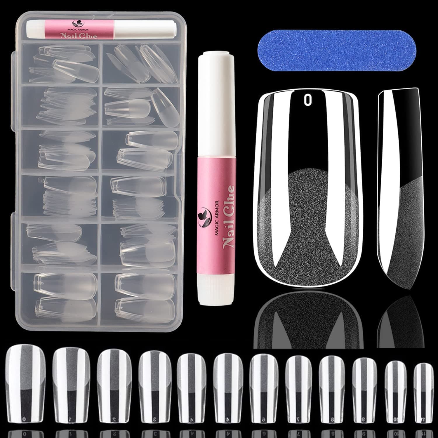 – MAGIC ARMOR Square Gel Nail Tips,120pcs Half Matte Medium Clear Square Fake Nails for Full Cover Acrylic Square Soft Gel Nail Tips French False Nails DIY Nail Art,12 Sizes