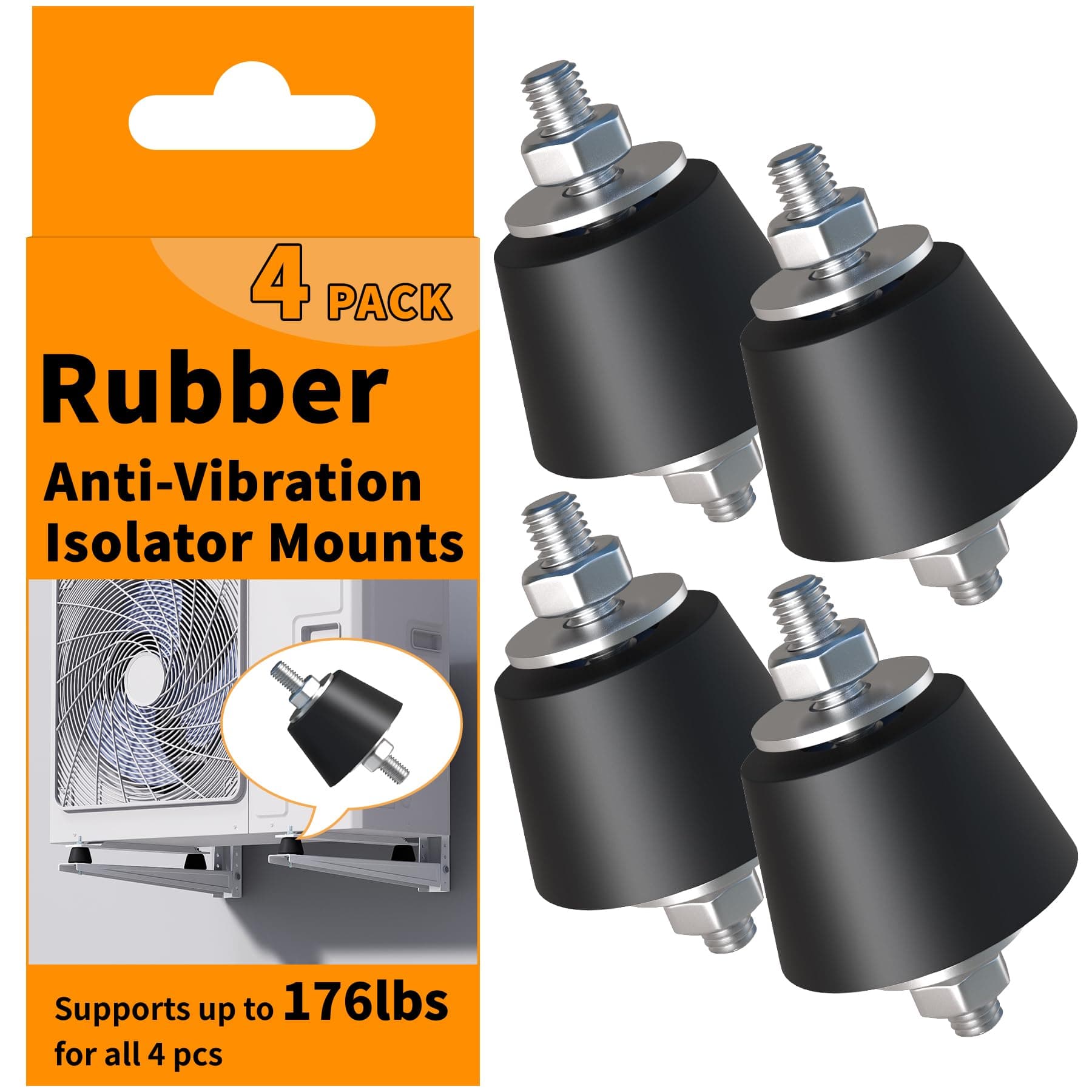 Rubber Studs Shock Absorber Anit-Vibration Isolator Mounts for Mini Split Heat/Water Pumps, Air Compressors, Diesel Engines, Harvester, Generator, Gasoline Engines (4Pack) (Small)