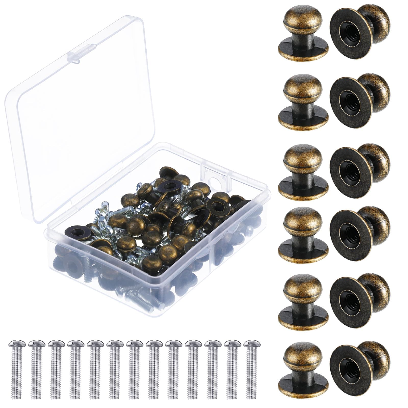 Ripeng 36 Pieces Mini Round Head Knobs Vintage Antique Drawer Metal Round Head Pull Handle Knobs with Screws for Wood Case Drawer Cabinets 0.47 x 0.43 Inch(Bronze)