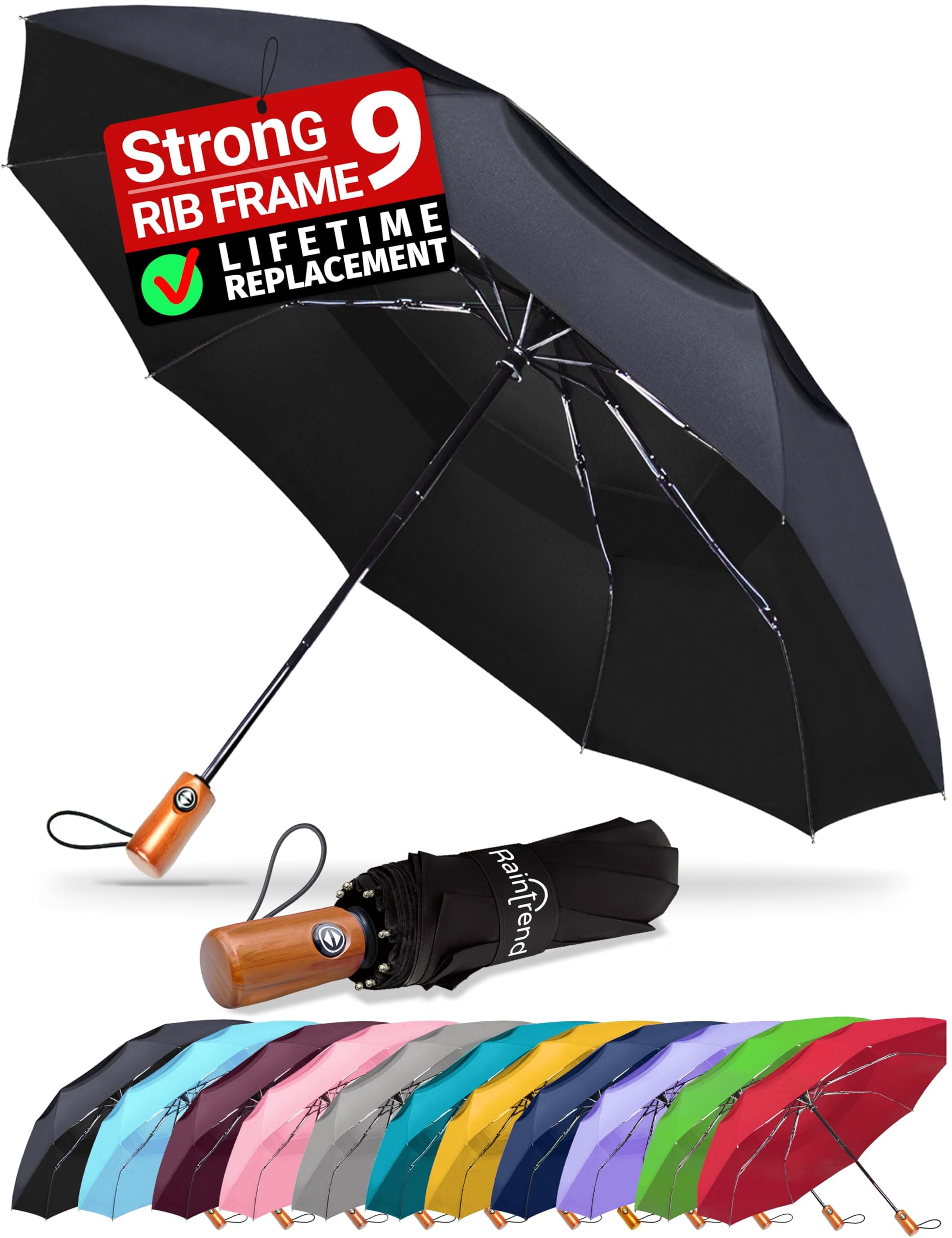 Windproof Travel Umbrellas for Rain Automatic +10% Bigger Canopy Strong Frame Compact Folding Portable Umbrella for Women Men Backpack Purse