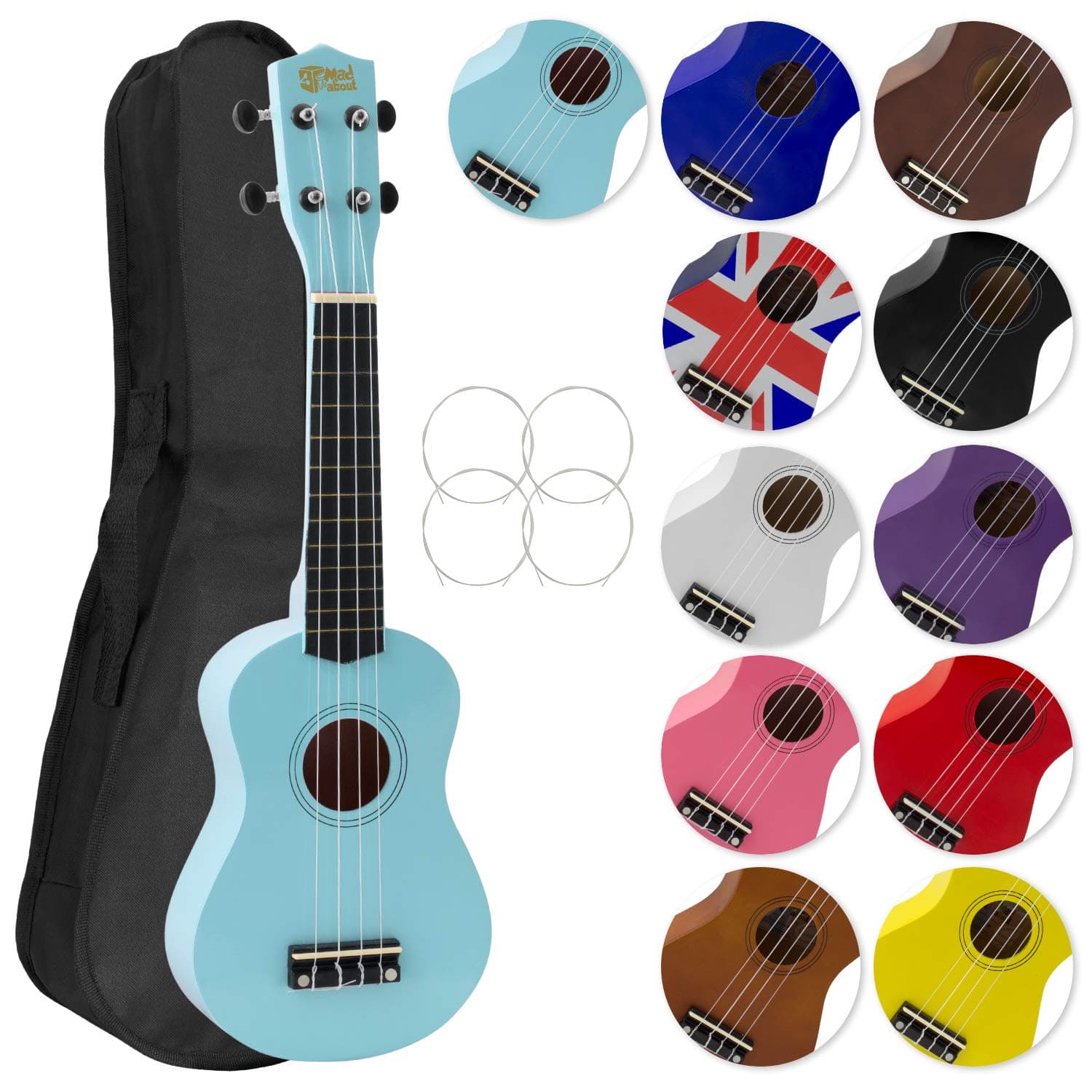 SU8 Soprano Ukulele in Light Blue with FREE Gig Bag, Pick, and Spare Strings – Great for Schools and Beginners