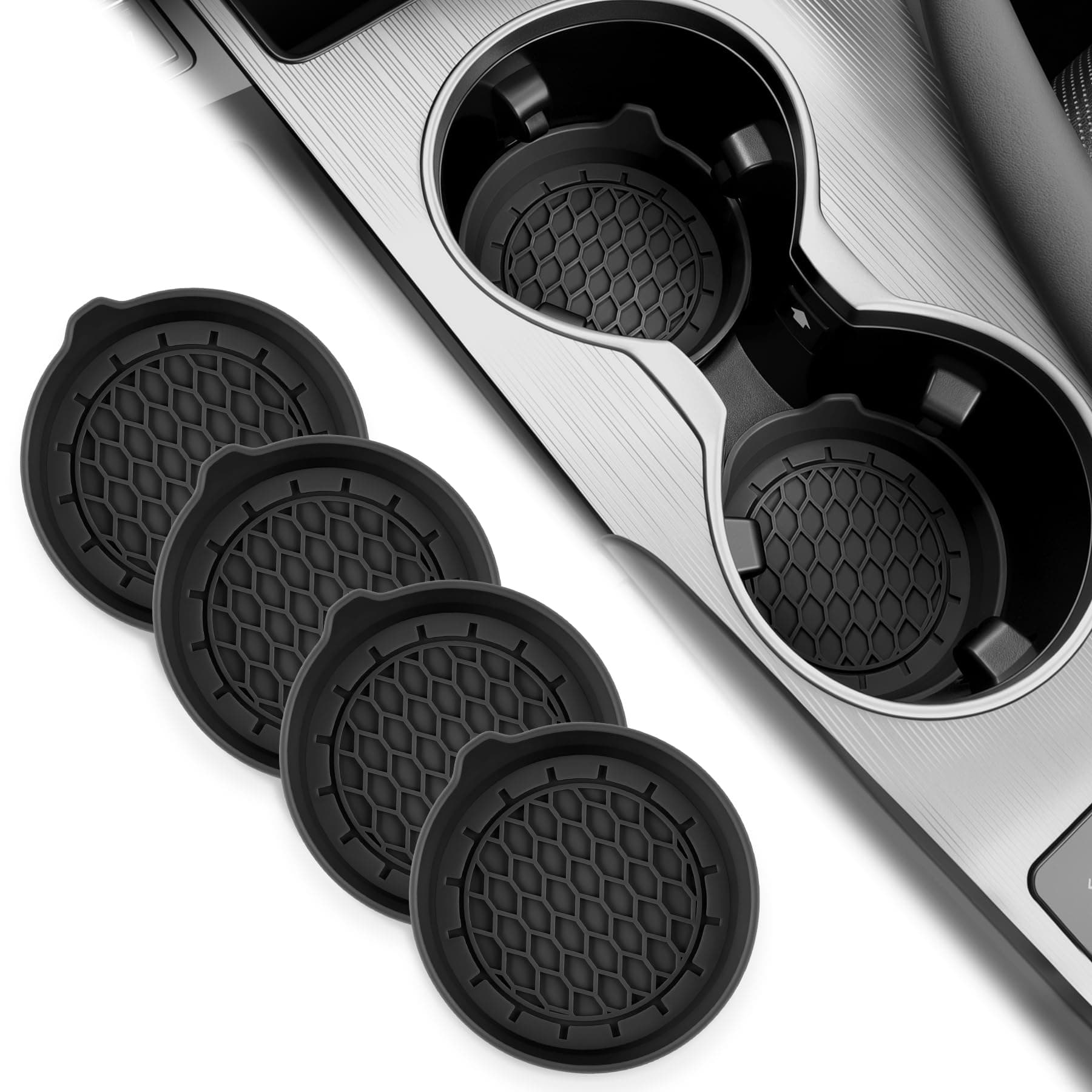 SINGARO Car Cup Holder Coaster, Silicone Cup Holder Insert, Universal Non-Slip Cup Holders, Car Accessories Interior for Women and Man 4 Pack Black
