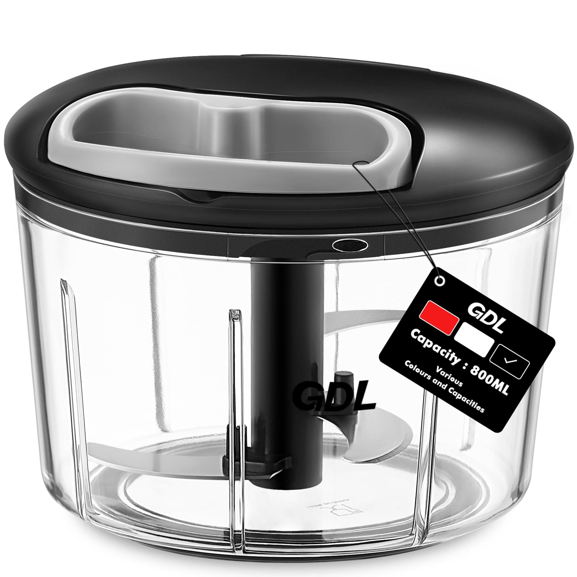 GDL Food Chopper, Pull Onion Chopper Dicer, Hand Powered Food Chopper, Fast Cutting Hand Chopper Mincer for Oinon, Garlic, Nut, 3.4 Cups 0.8L, Black