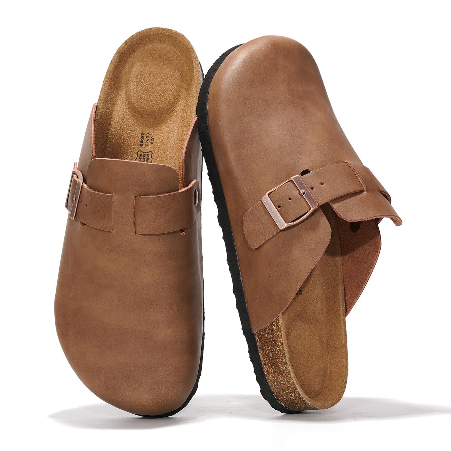 Project CloudMens Clogs - Full Grain Genuine Leather Memory Foam Clogs for Men Arch Support Cork Footbed - Non Slip Platform Mules (Brooklyn)