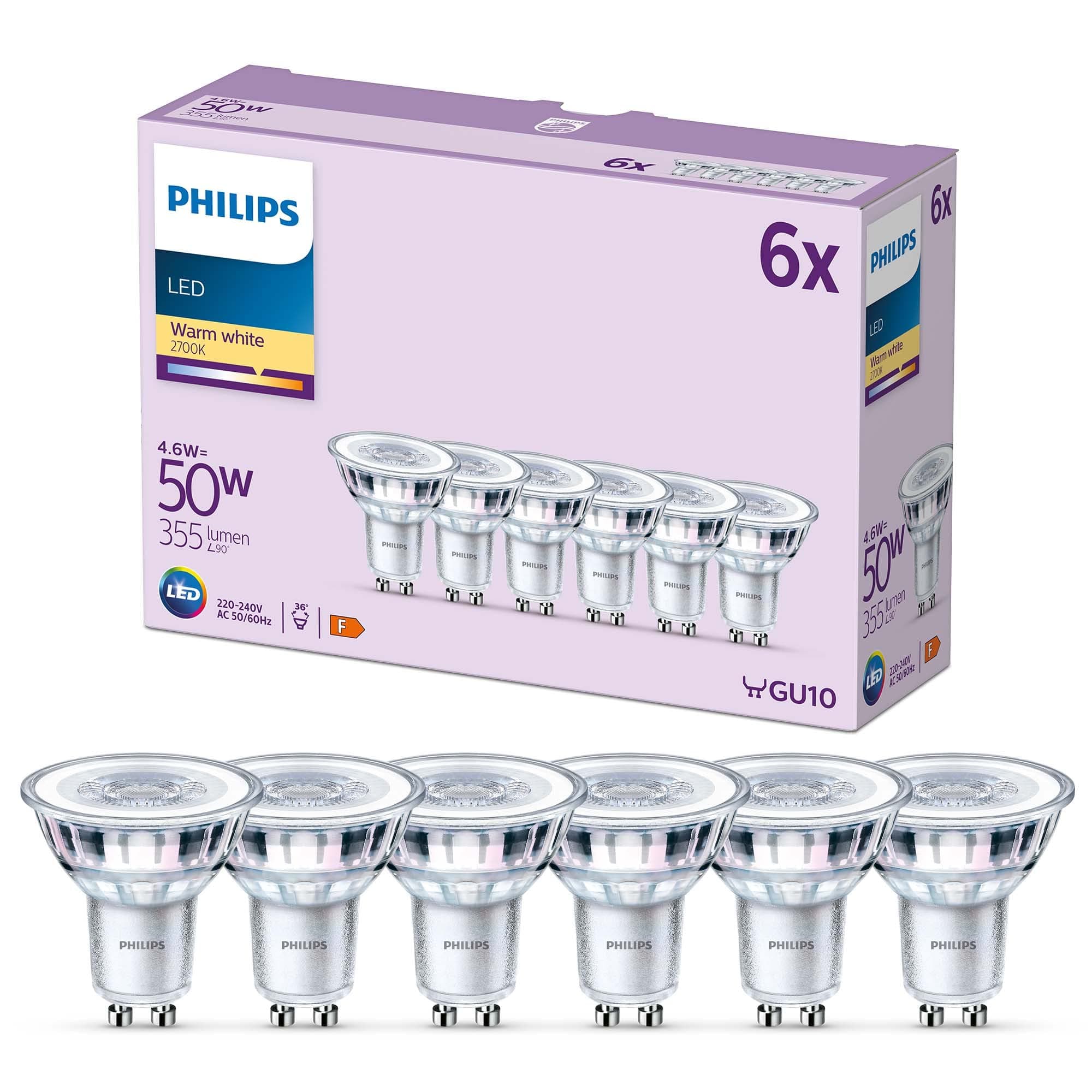 LED Classic Spot Light Bulb 6 Pack [Warm White 2700K - GU10] 50W, Non Dimmable. for Home Indoor Lighting