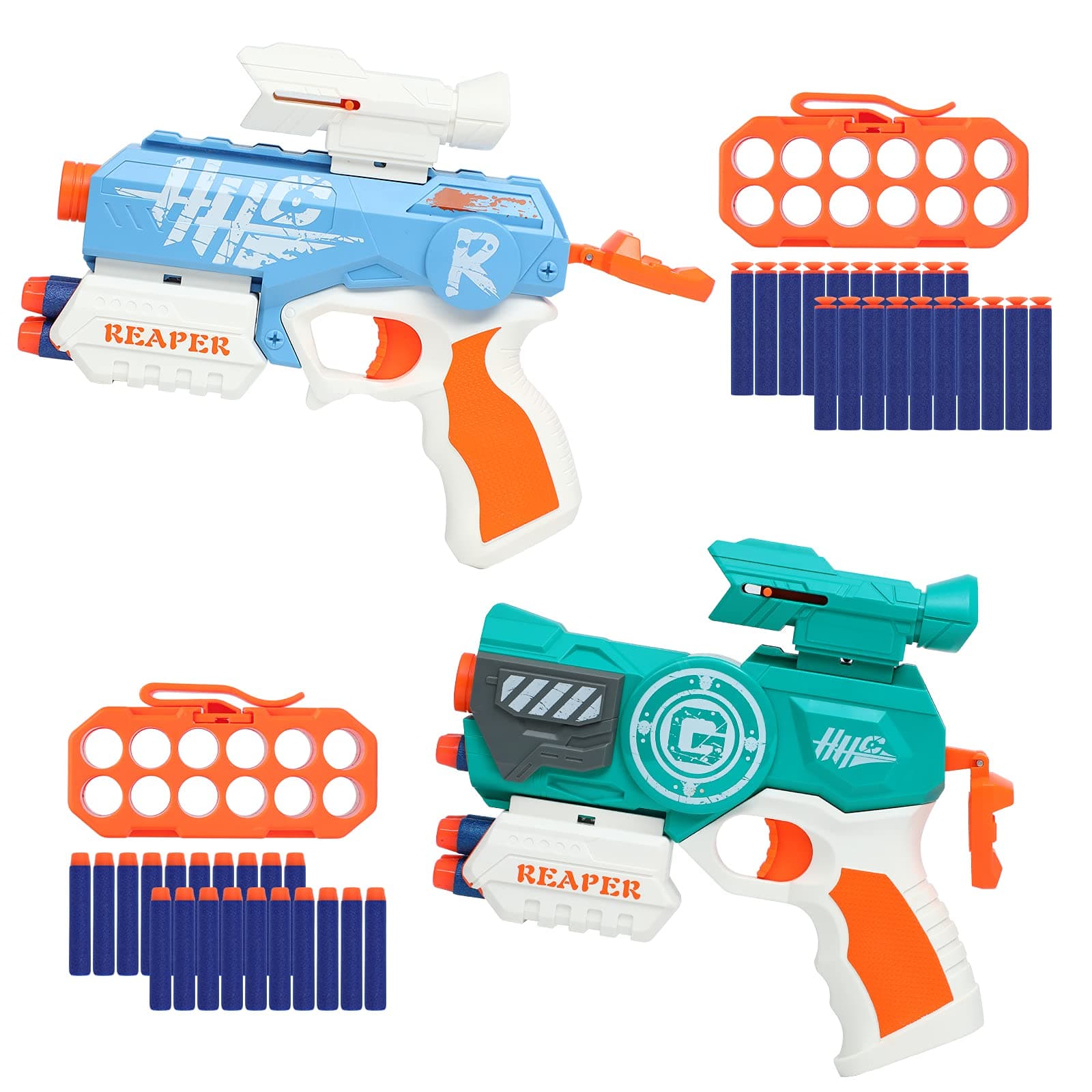 TINLEON nerf gun2 Pack, Mini nerf gun pistol with scope 40 Refill Toy guns for boys Gel blaster Compatible for Nerf Fortnite Foam blasters bullets