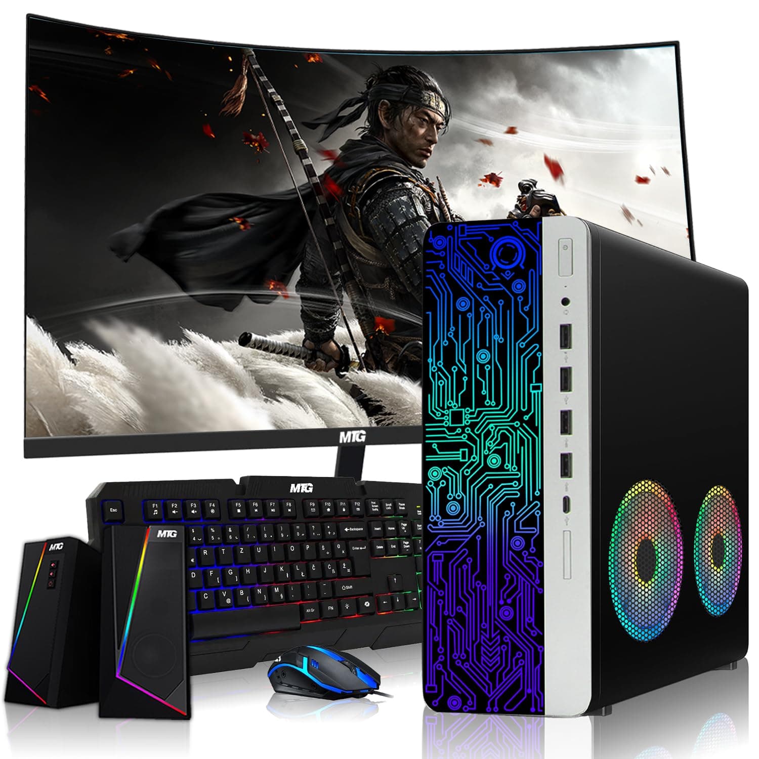 TechMagnet HP G4 Desktop Computer PC AMD Pro A10-9700 R7,16GB RAM,256GB SSD,27-inch Curved Monitor,RGB Speaker,RGB Keyboard with AI-Enabled Copilot Key,Mouse,2X ARGB Fan WiFi,Windows 11 Pro (Renewed)
