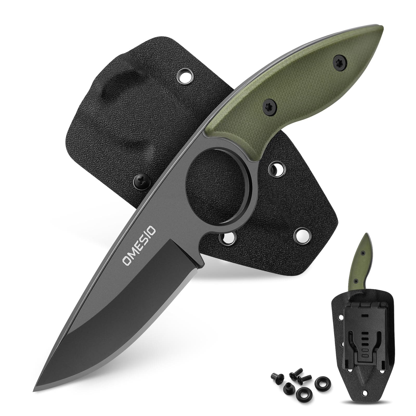 Fixed Blade Knife with Sheath, 6.92" Tactical Small Horizontal Carry Fixed Blade EDC Knife for Men Women with Kydex Sheath, Black Full Tang Blade G10 Ergonomic Handle, Ideal for Gifting