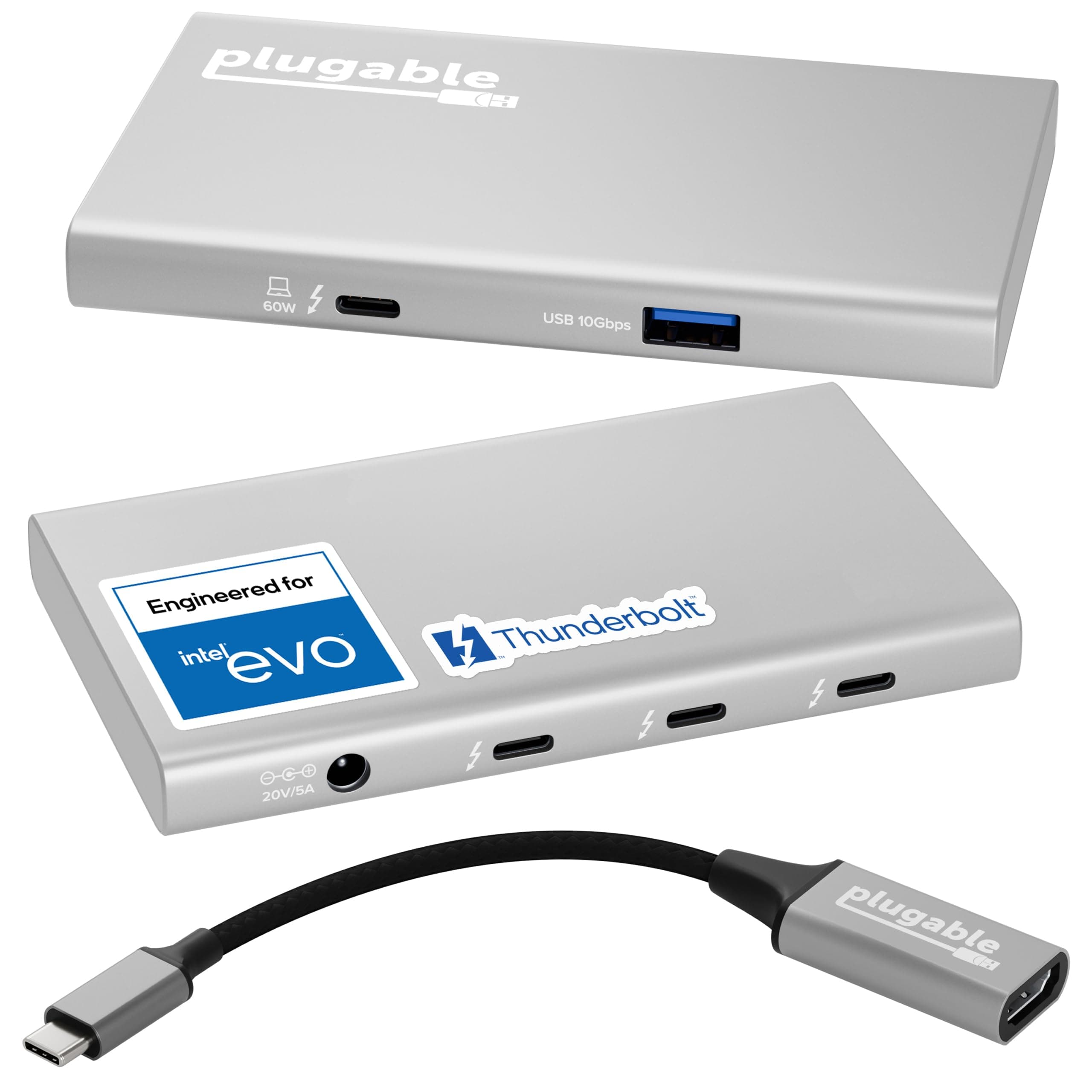 Plugable 5-in-1 Thunderbolt 4 Hub,Single 8K or Dual 4K Display, 4K HDMI Adapter Included, Thunderbolt 4/3, USB4,USB-C Expansion for Modern Mac and Windows Systems, Driverless