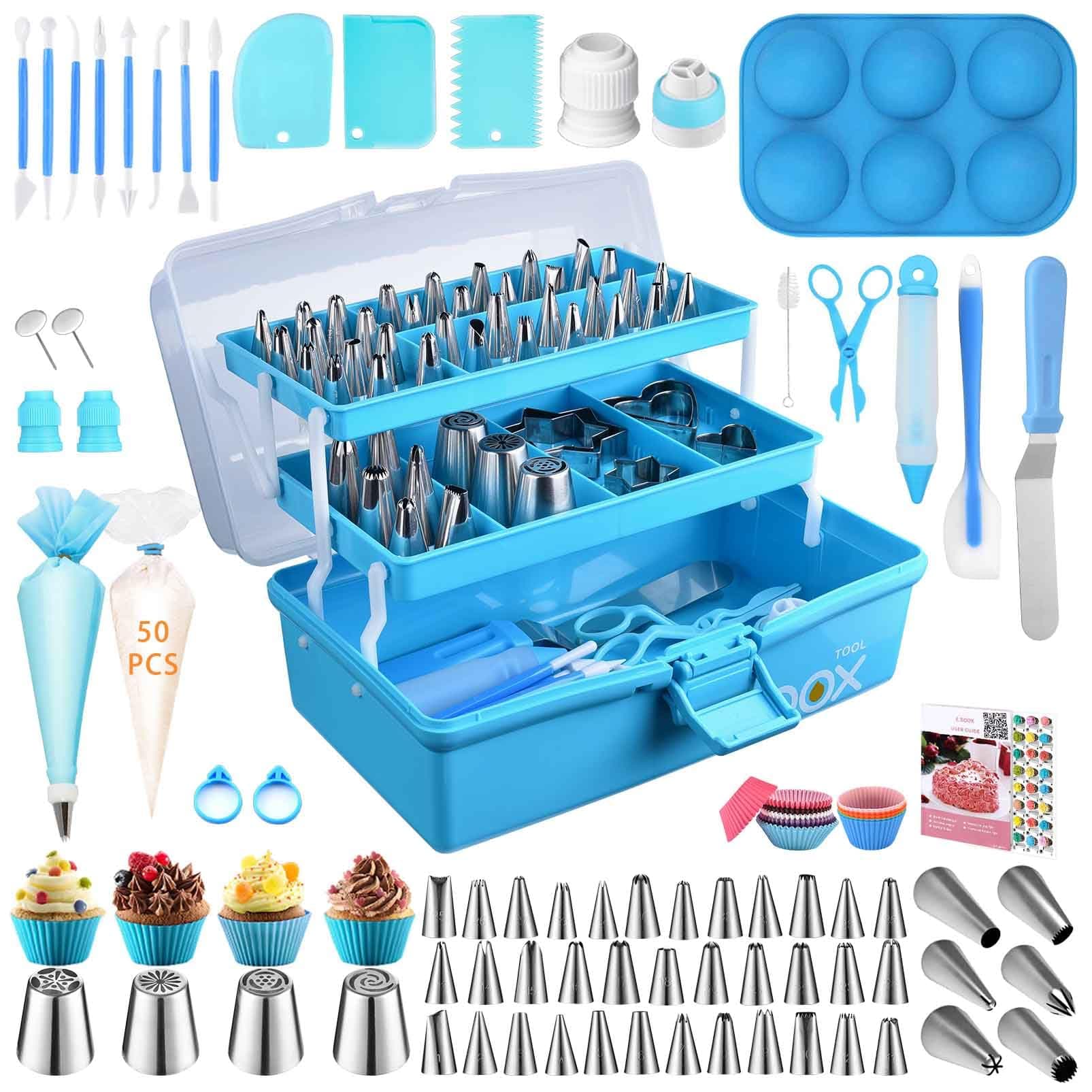 Cake Decorating Tools Supplies Kit: 236pcs Baking Accessories with Storage Case - Piping Bags and Icing Tips Set - Cupcake Cookie Frosting Fondant Bakery Set for Adults Beginners or Professional, Blue