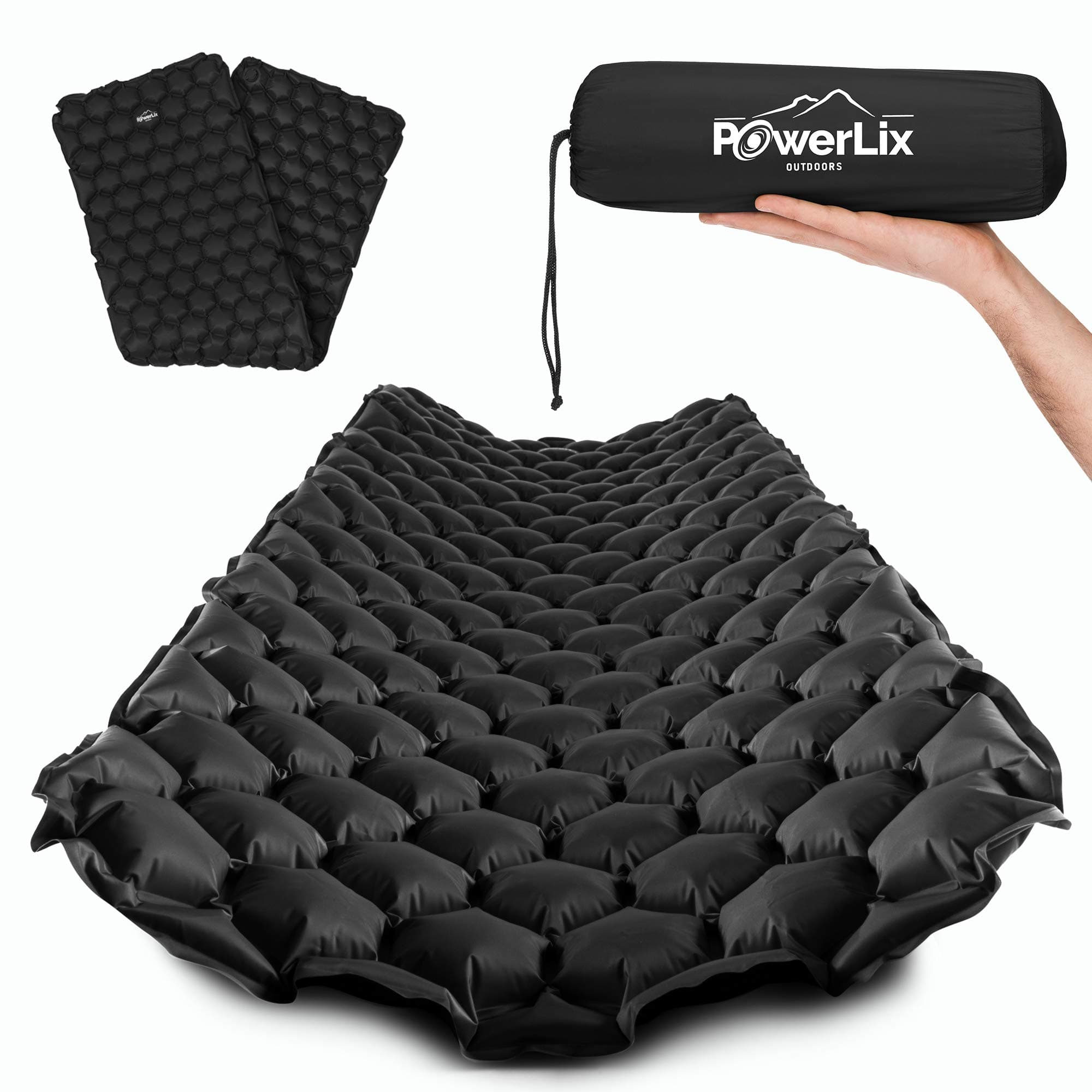 POWERLIX Sleeping Pad – Ultralight Inflatable Sleeping Mat, Ultimate for Camping, Backpacking, Hiking – Airpad, Inflating Bag, Carry Bag, Repair Kit – Compact & Lightweight Air Mattress (Black)