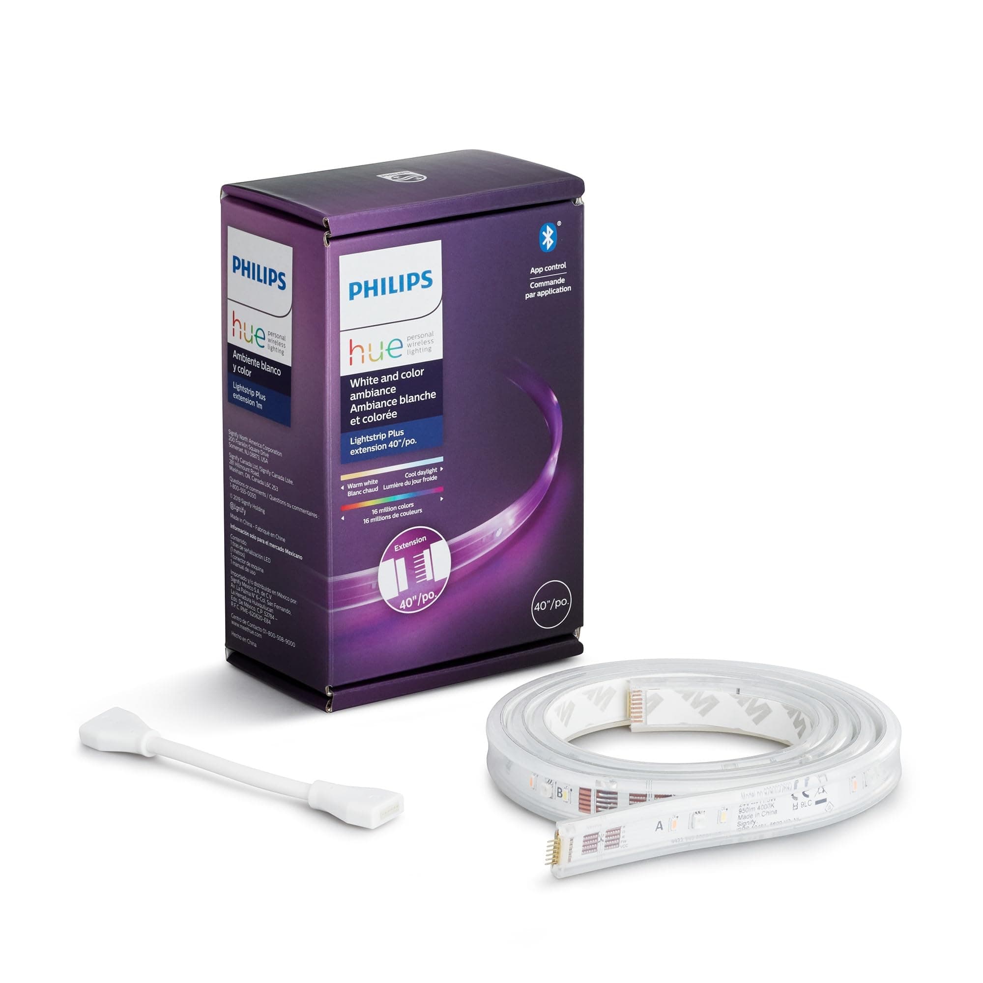 Philips Hue Bluetooth Smart Lightstrip Plus 1m/3ft Extension (No Plug), (Voice Compatible with Amazon Alexa, Apple Homekit and Google Home), White