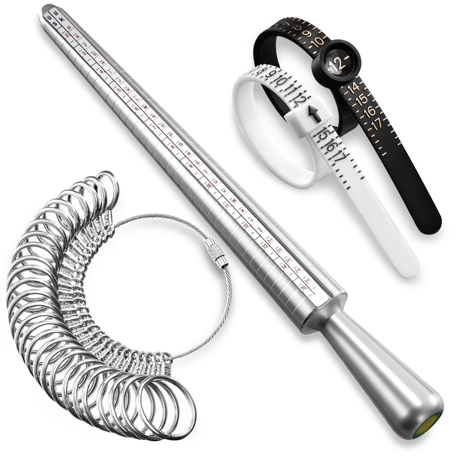 Meowoo Ring Sizer Measuring Tool Set, Ring Gauges with Finger Sizer Mandrel Ring Sizer Tools for Jewelry Sizing Measuring, 3 pcs