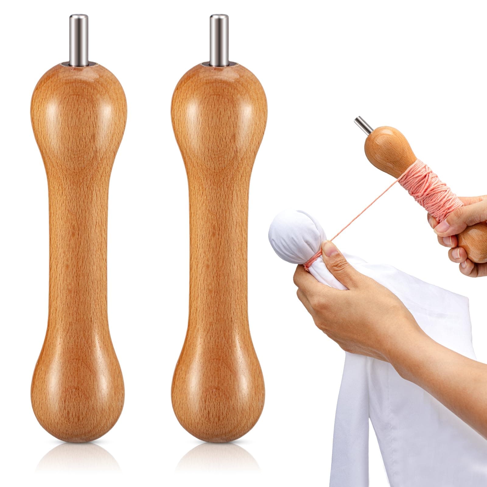 Thyle Tie Dye Tool Wood Sinew Puller DIY Tie Dye Stretching Tools Sinew Pulling Device for Tie Dye, Made of Handmade Natural Wood, with Connectors(2 Pcs)