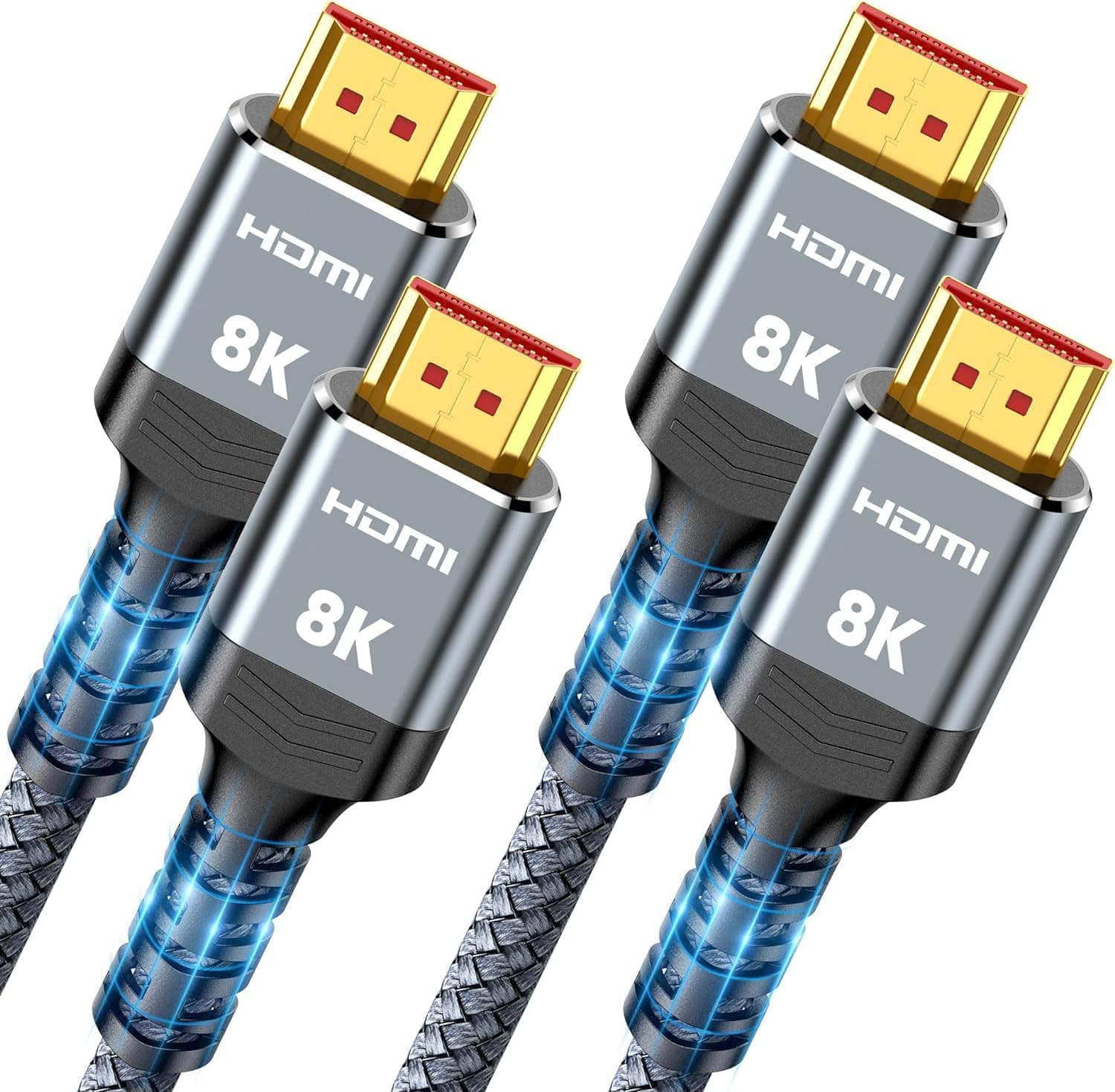 Highwings 8K HDMI 2.1 Cable 2-Pack 1.5FT, Slim Ultra High Speed HDMI Braided Cord-48Gbps,4K@120Hz 8K@60Hz, HDCP 2.2&2.3, Dynamic HDR,eARC,DTS:X,RTX 3090,Dolby Compatible with Roku TV/HDTV/PS5/Blu-ray