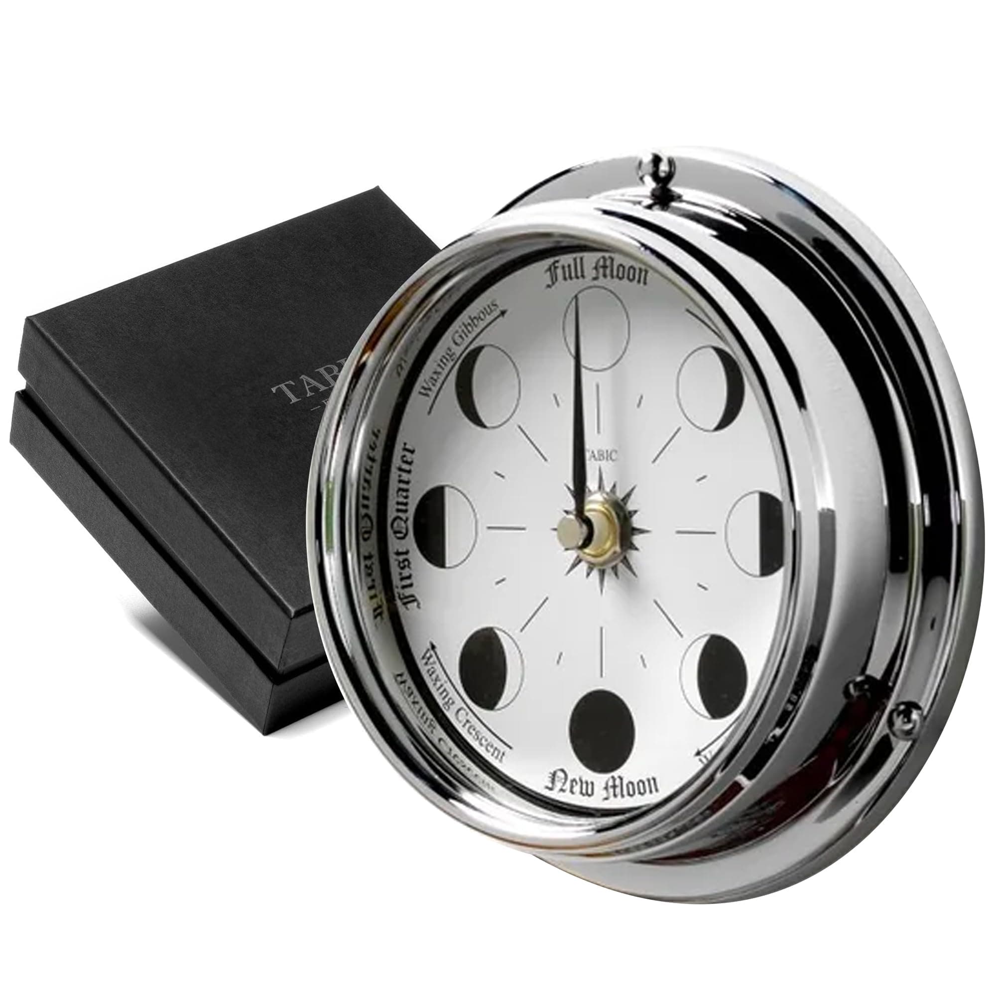 - Handmade Chrome Moon Phase Clock in Solid Brass case - Elegant Full Moon Wall Clock with White dial, Perfect Decorations and Gift