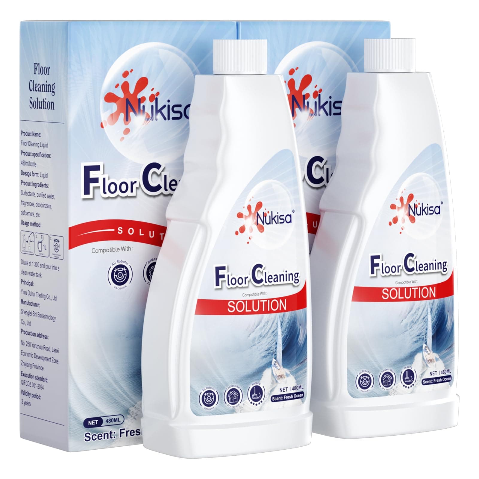 Fresh Ocean Scent Floor Cleaning Solution Compatible With Roborock Robot Vacuum And Mop Cleaner， Deep Cleans For Multiple Hard Floors, Suitable With All Robot Vacuums With Mopping (2)