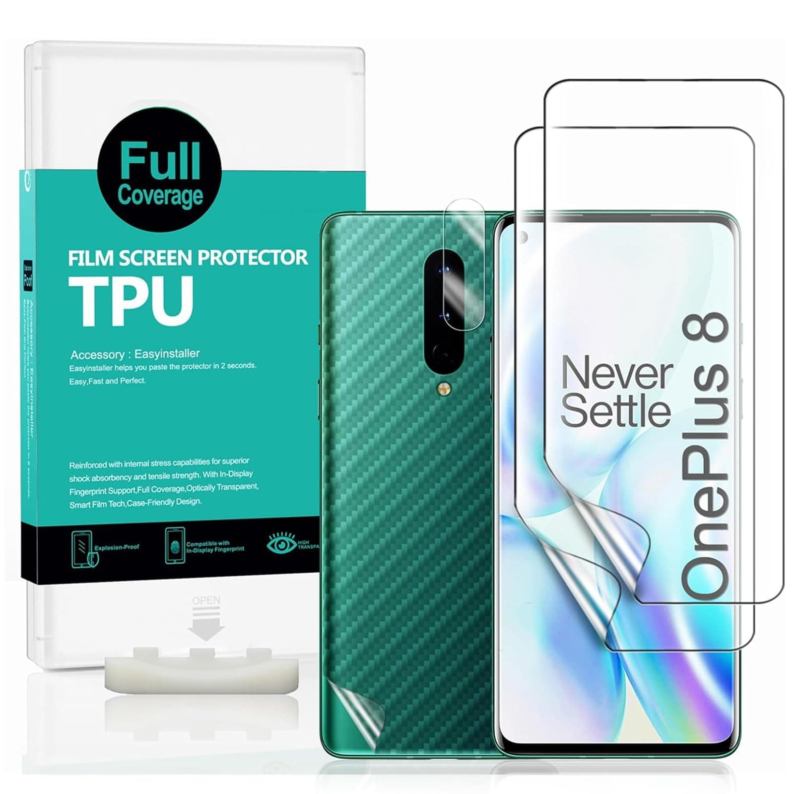 IBYWIND For OnePlus 8 Screen Protector 2 Pcs,Flexible TPU Film,With 1Pc Camera Lens Protector,1Pc Back Film[Easy to install]