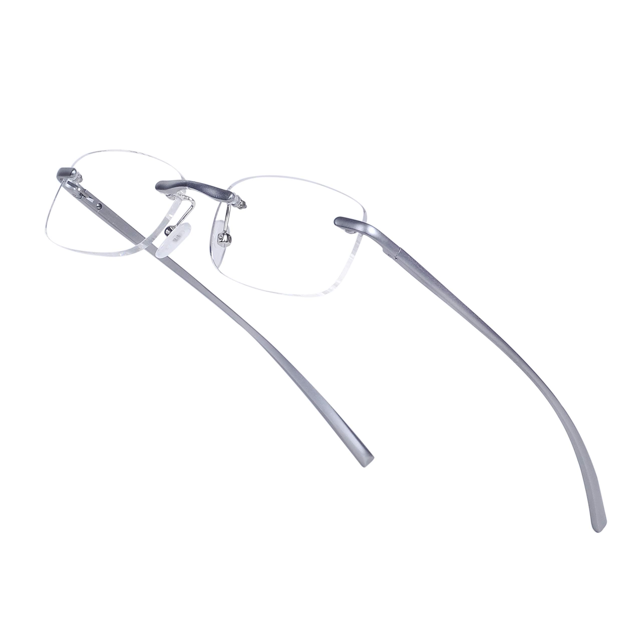 Rimless Reading Glasses for Mens Womens Rectangular Spring Hinge Lightweight with Glasses Case