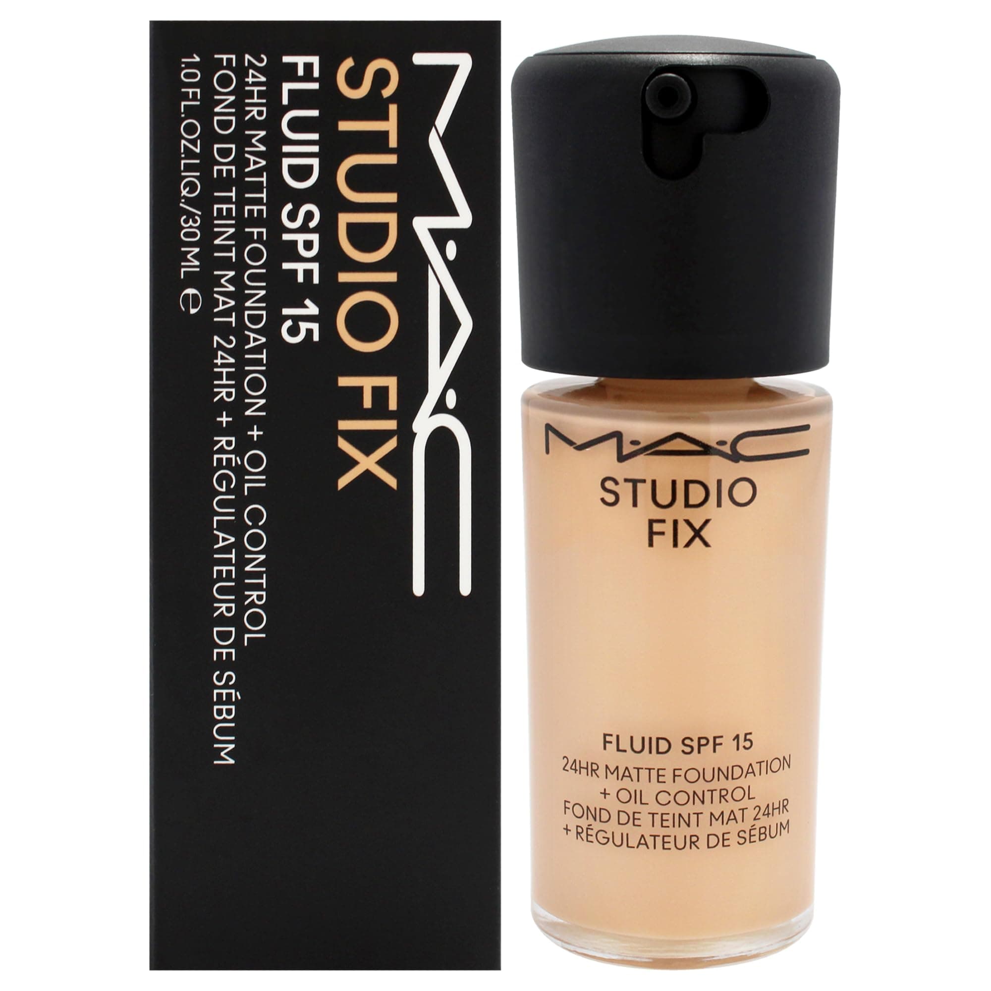 MAC Studio Fix Fluid SPF 15 24Hr Matte Foundation Plus Oil Control - NC25 Light Beige With Golden Peach Undertone for Women 1 oz Foundation