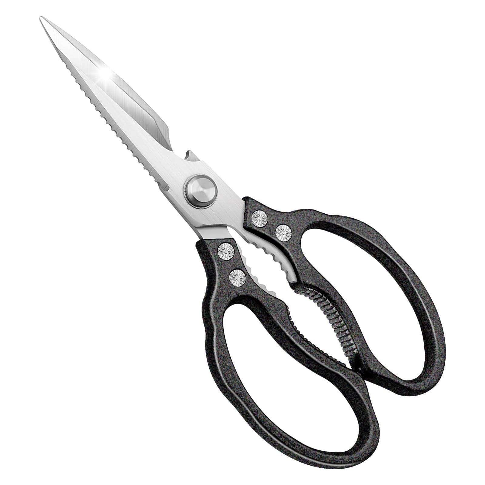 CGBE Kitchen Scissors All Purpose Heavy Duty, Ultra Sharp Stainless Steel Kitchen Shears Dishwasher Safe, Cooking Shears for Chicken, Poultry, Fish, Meat, Herbs & Grapes with Non-Slip Grips - Black