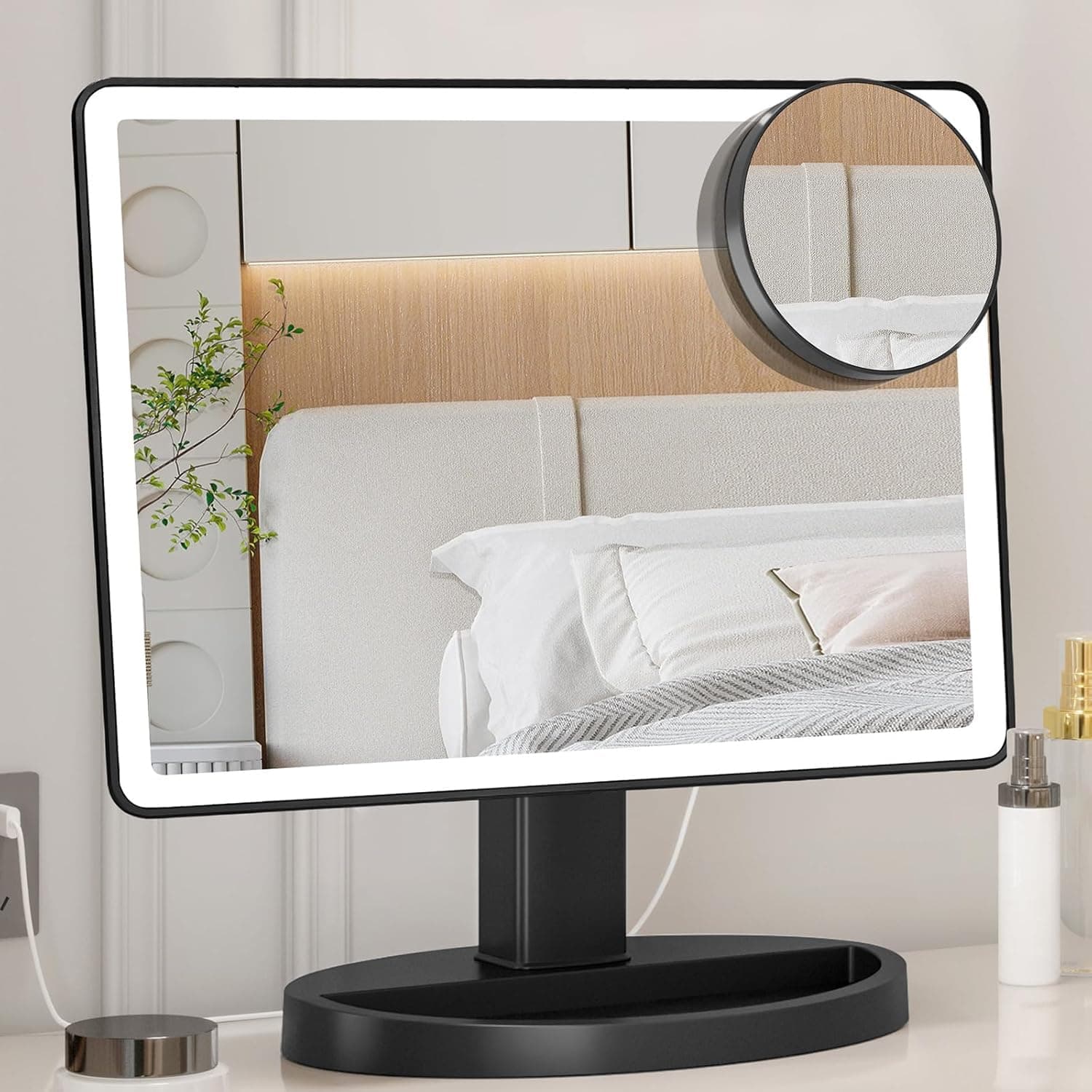 Large Lighted Vanity Makeup Mirror (X-Large Model)- 3 Color Lighting Modes Light Up Mirror with 88 LED, 360Ã‚° Rotation Touch Screen and 10X Magnification Tabletop Cosmetic Make Up Mirror (Black)