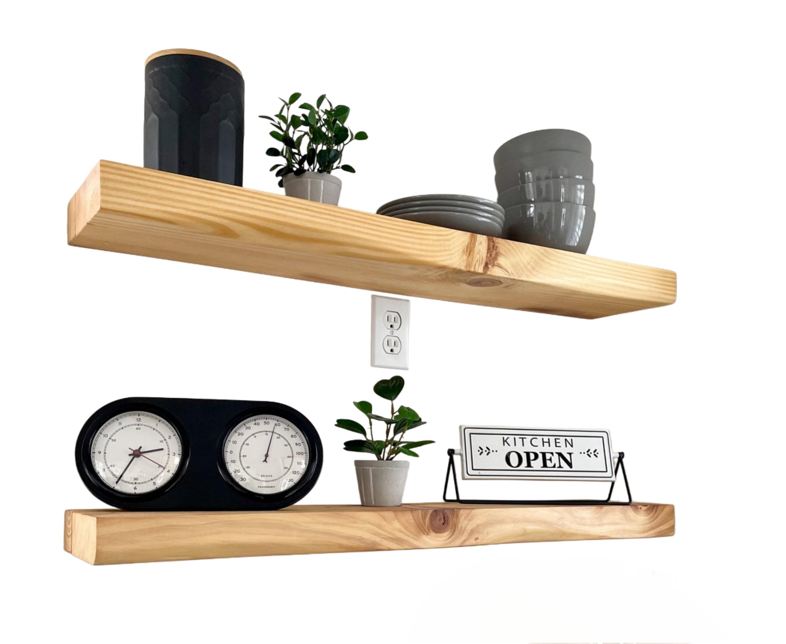 Rustic Curved Edge Solid Wood Floating Shelf Custom Colors and Sizes