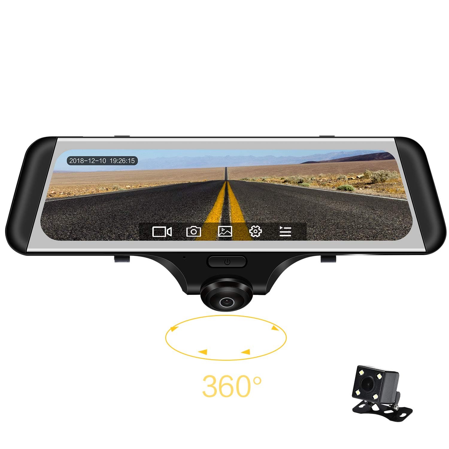 9.88" 360 Degree Panoramic Car DVR Camera Full View HD 1080P Recorder Streaming Media Media Camcorder Mirror Dash Cam Night Vision Fisheye len Front and Rear Camera